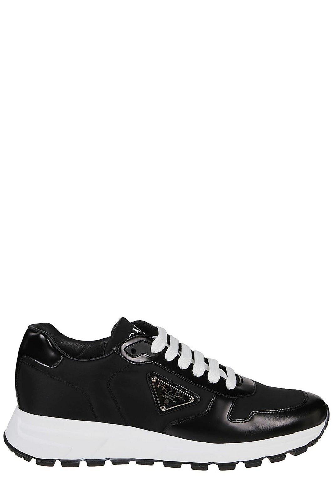 Shop Prada Triangle Logo Lace-up Sneakers In Nero