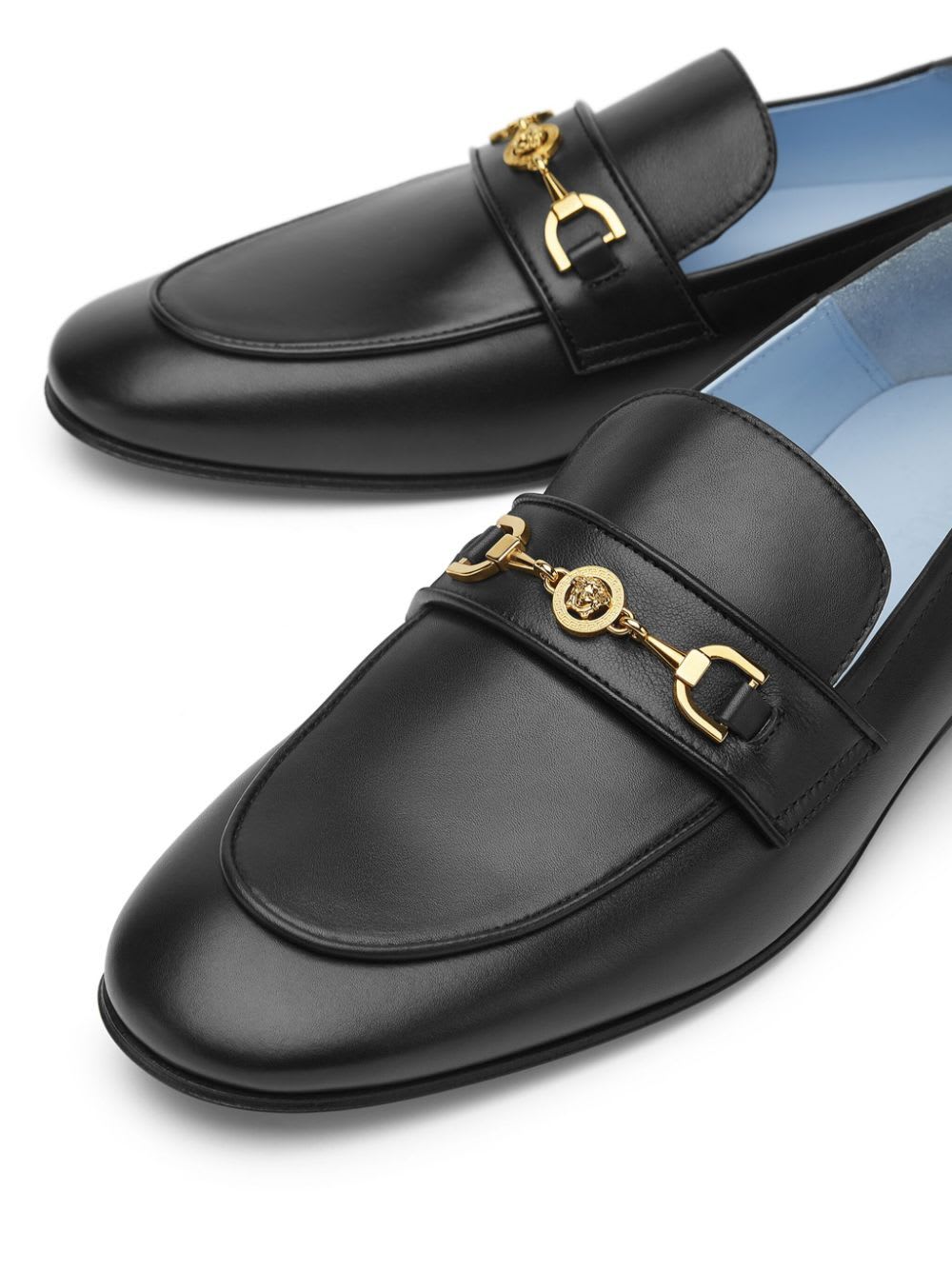 Shop Versace Slipper Calf Leather In V Black  Gold