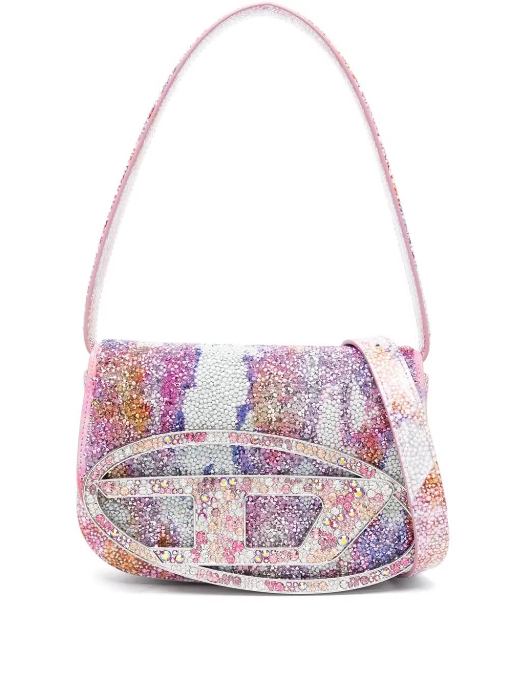 Diesel 1dr Tote Bag With Multicolored Crystals In Pink