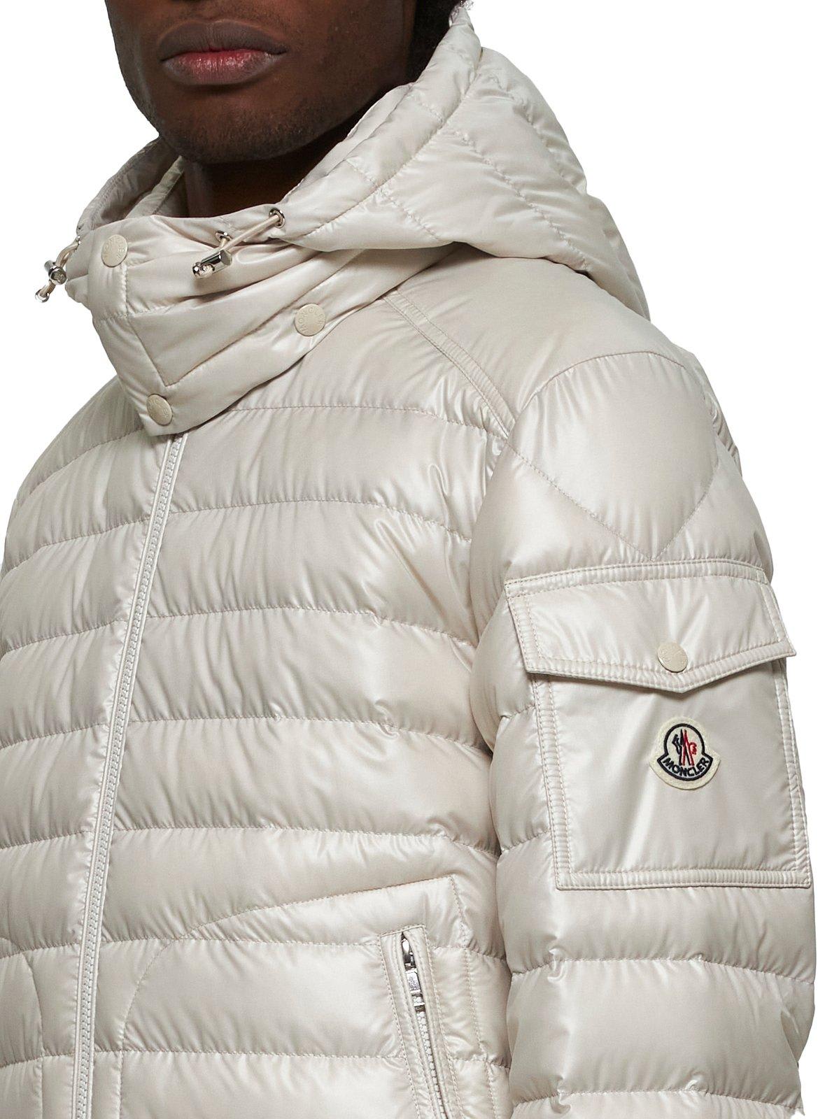 Moncler Lauros Logo Patch Zip-up Hooded Jacket In Neutral
