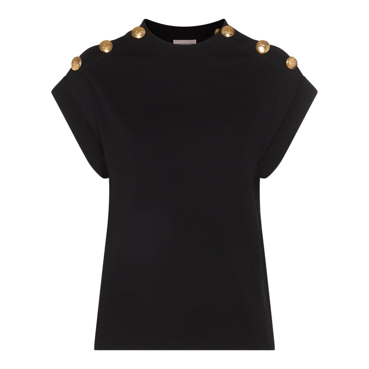Alexander Mcqueen Seal Button-embellished T-shirt In Black