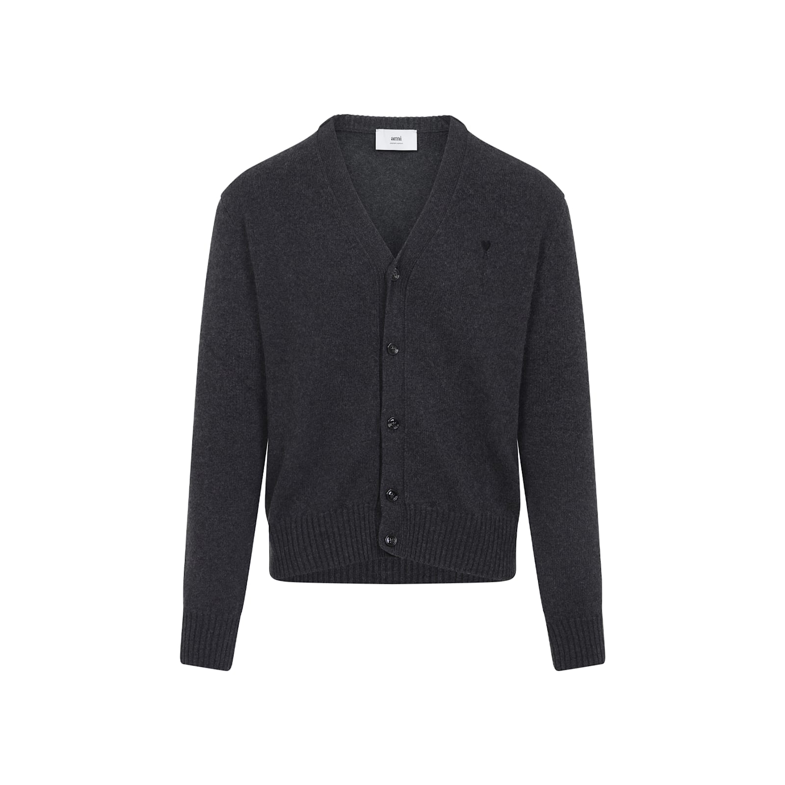 Ami Alexandre Mattiussi Ami Cashmere Blend Cardigan With Deep V-neck In Black