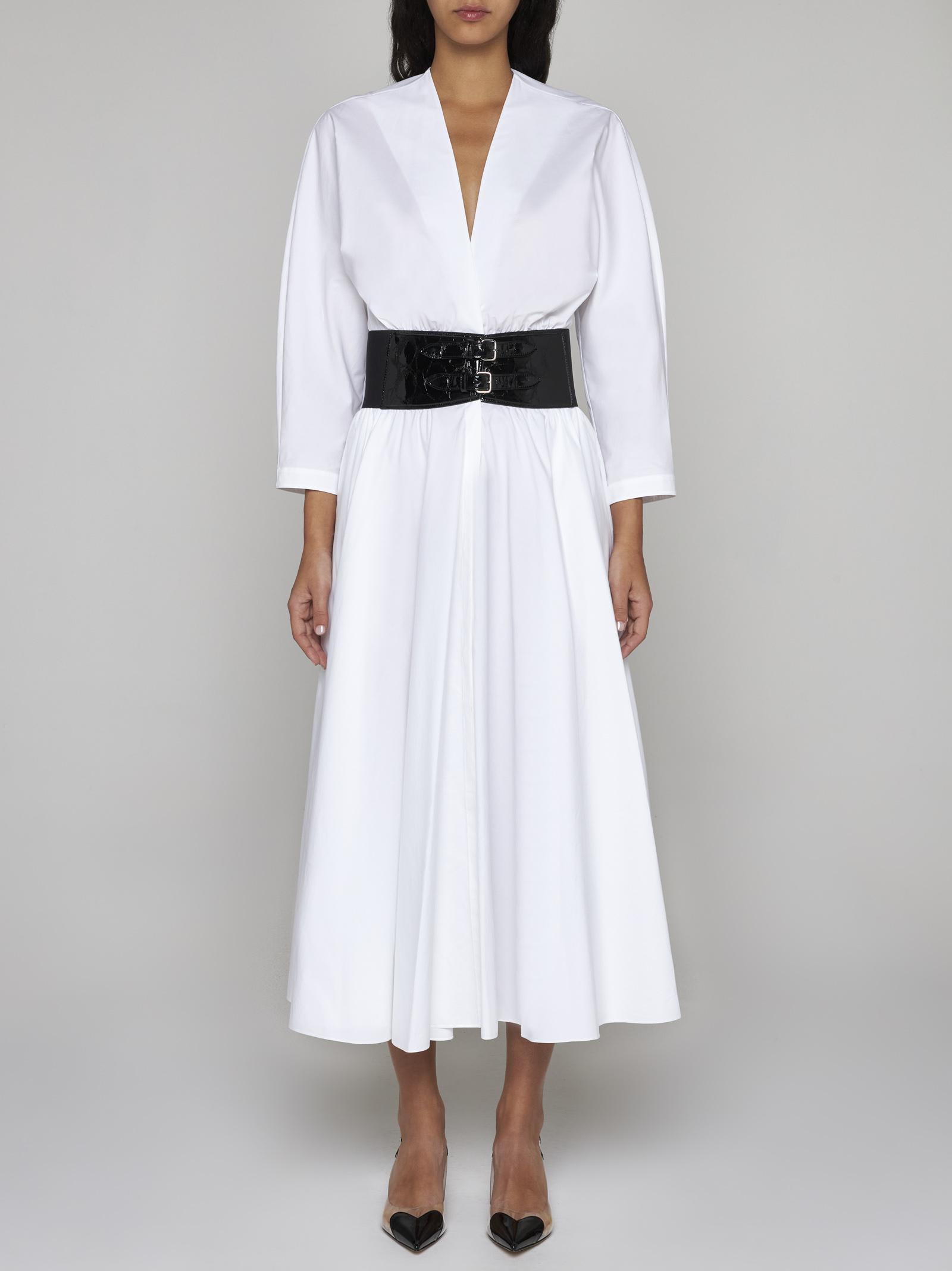 Shop Alaïa Belted Cotton Dress In Blanc