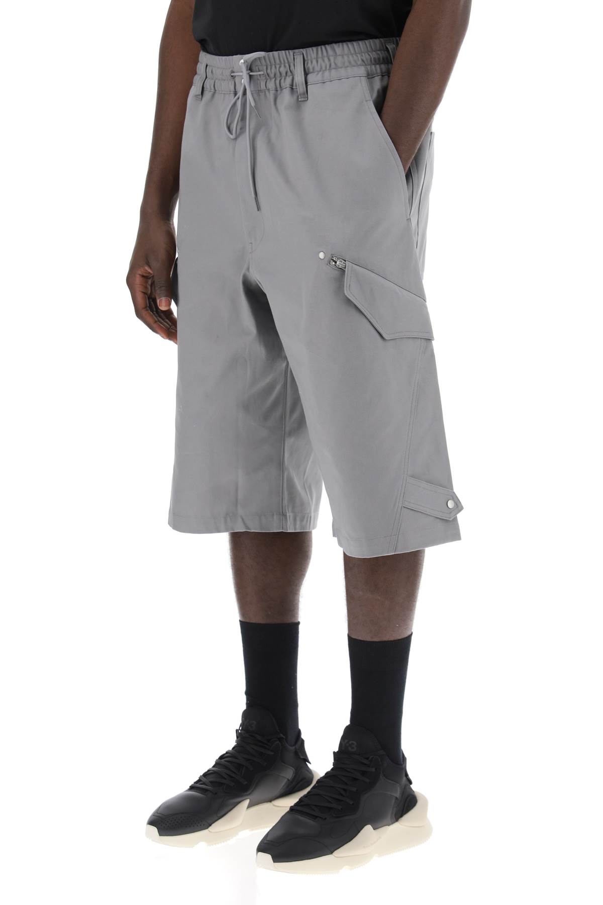 Shop Y-3 Canvas Multi-pocket Bermuda Shorts. In Chsogr (grey)