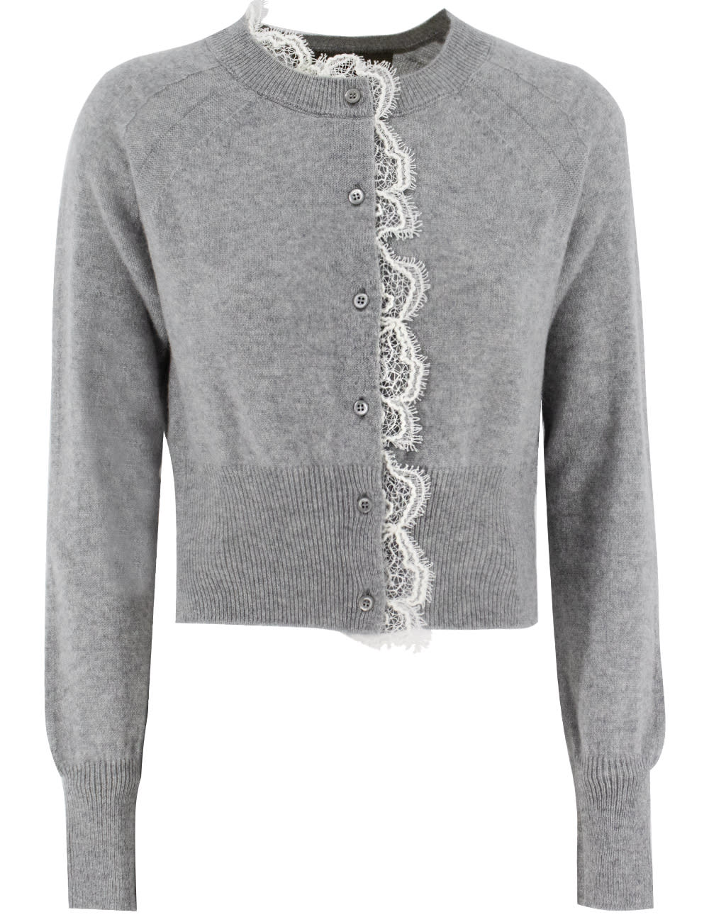 Grey Cashmere Cardigan With White Lace