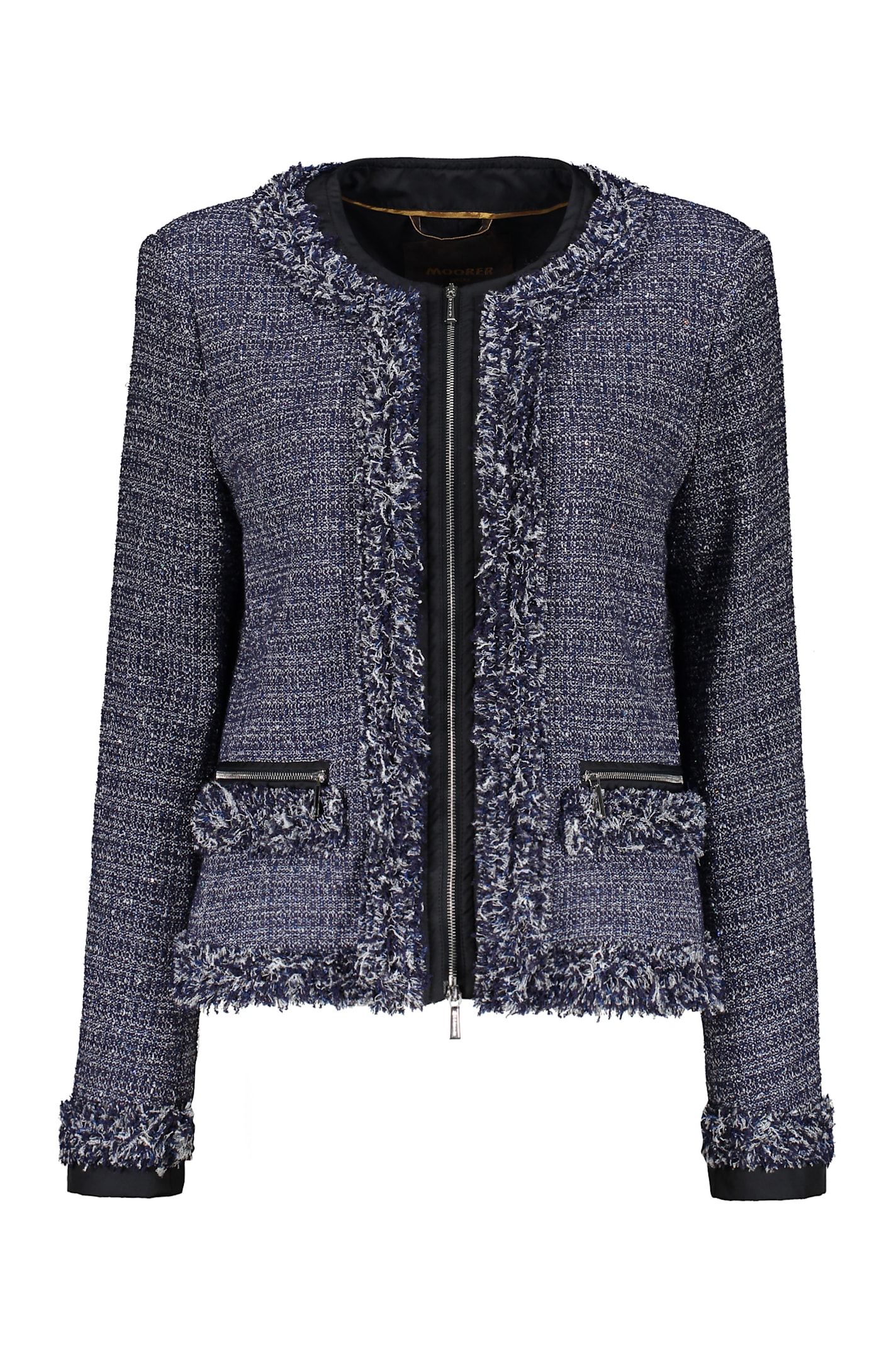 Shop Moorer Mara-bcl Boucle Knit Jacket In Blue