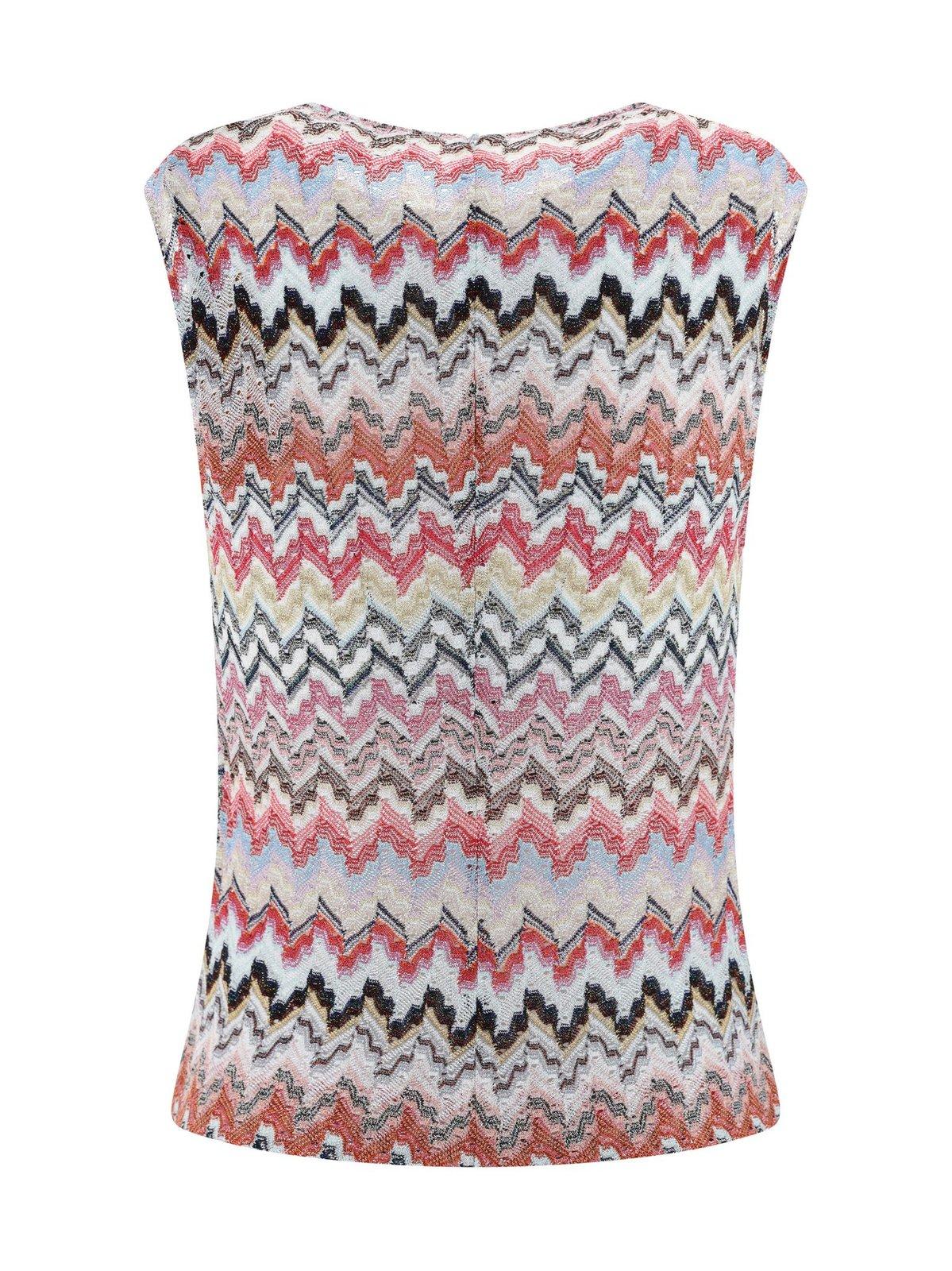 Shop Missoni Zigzag Pattern Knitted Sleeveless Top In Pink Multi