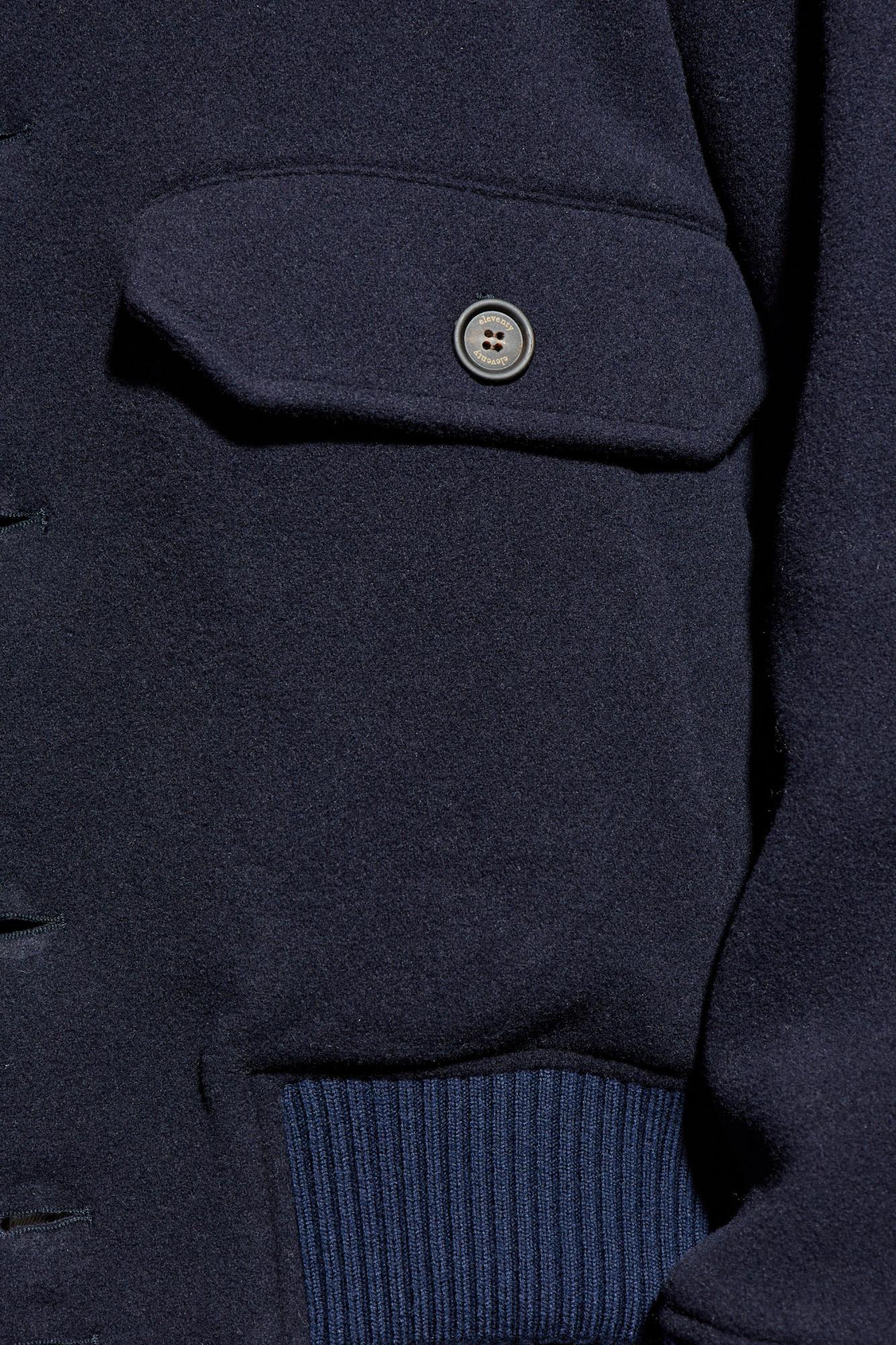 Eleventy Bomber Jacket With Ribbed Collar And Button-up Front In Blue