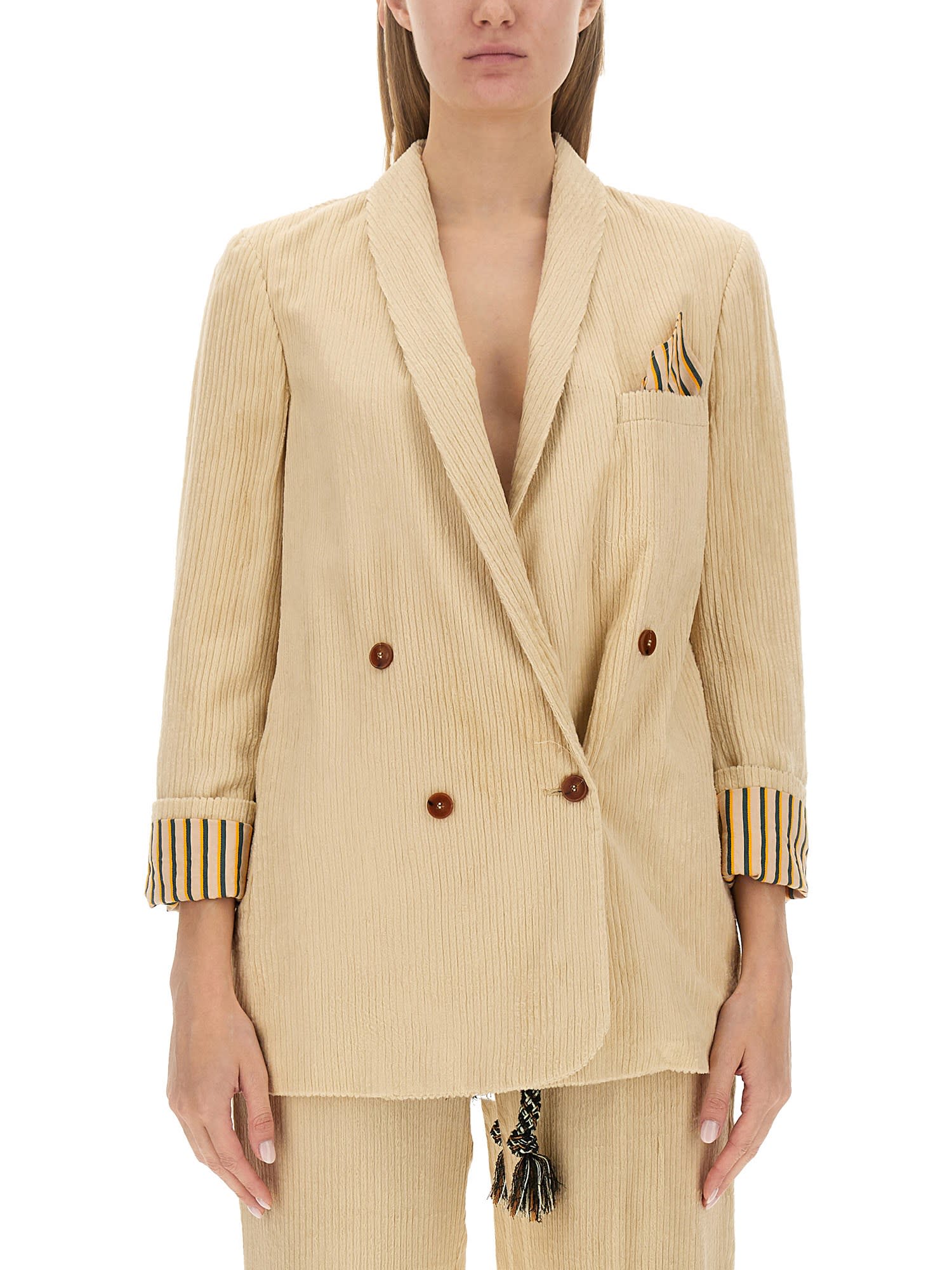 Alysi Double-breasted V-neck Blazer In Avorio