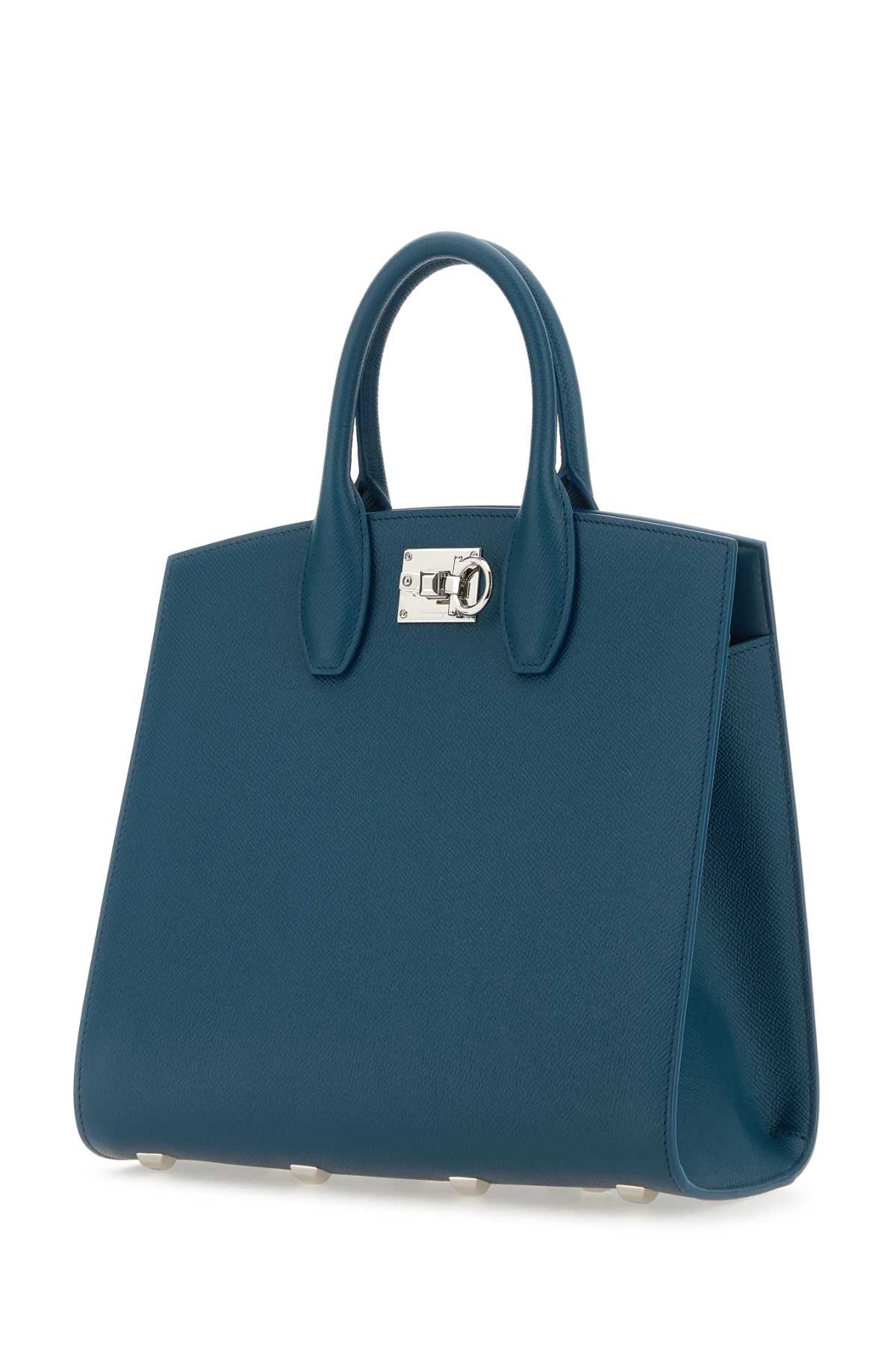 Ferragamo Teal Green Leather Medium Studio Box Handbag In Blue