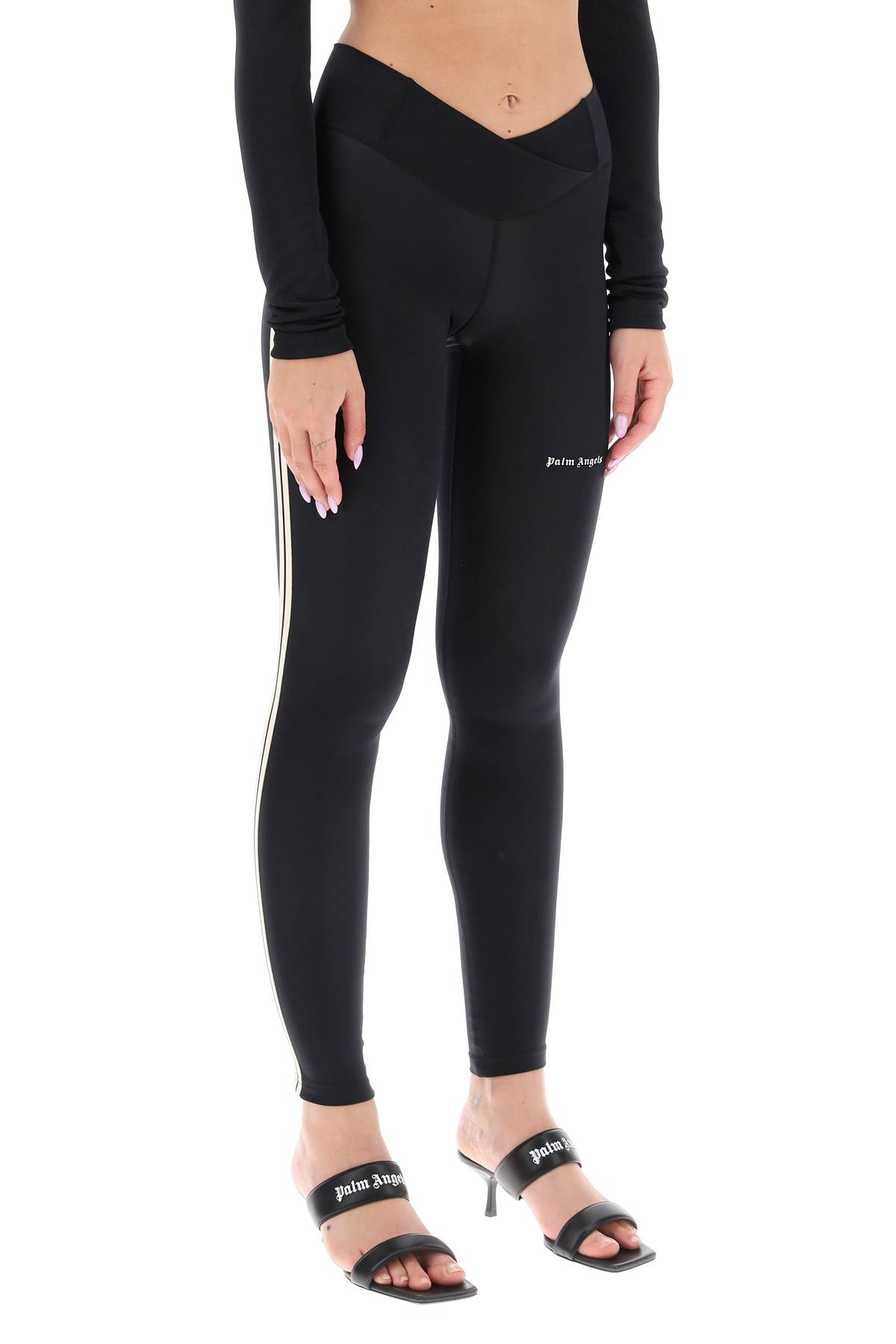 Shop Palm Angels Leggings With Contrasting Side Bands In Nero/bianco