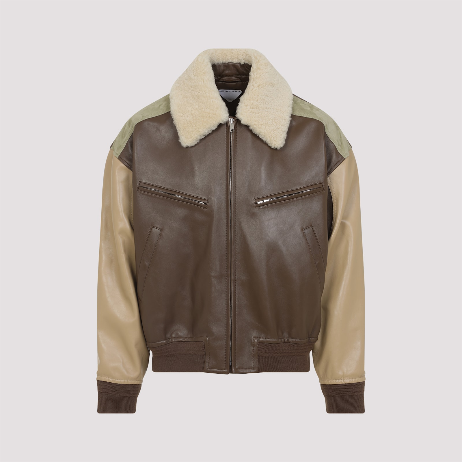 Bottega Veneta Multicolor Leather Bomber Jacket In Brown
