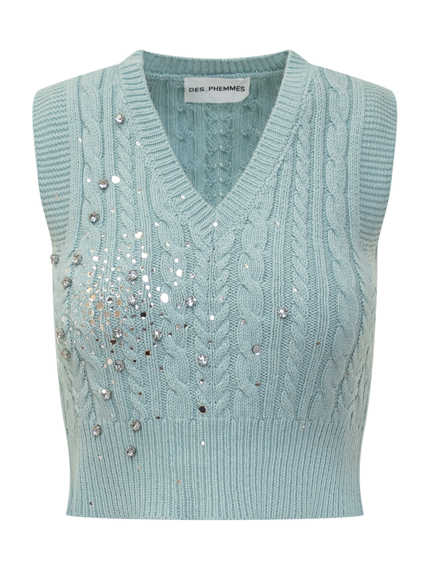 Des Phemmes Knit Top With Rhinestones