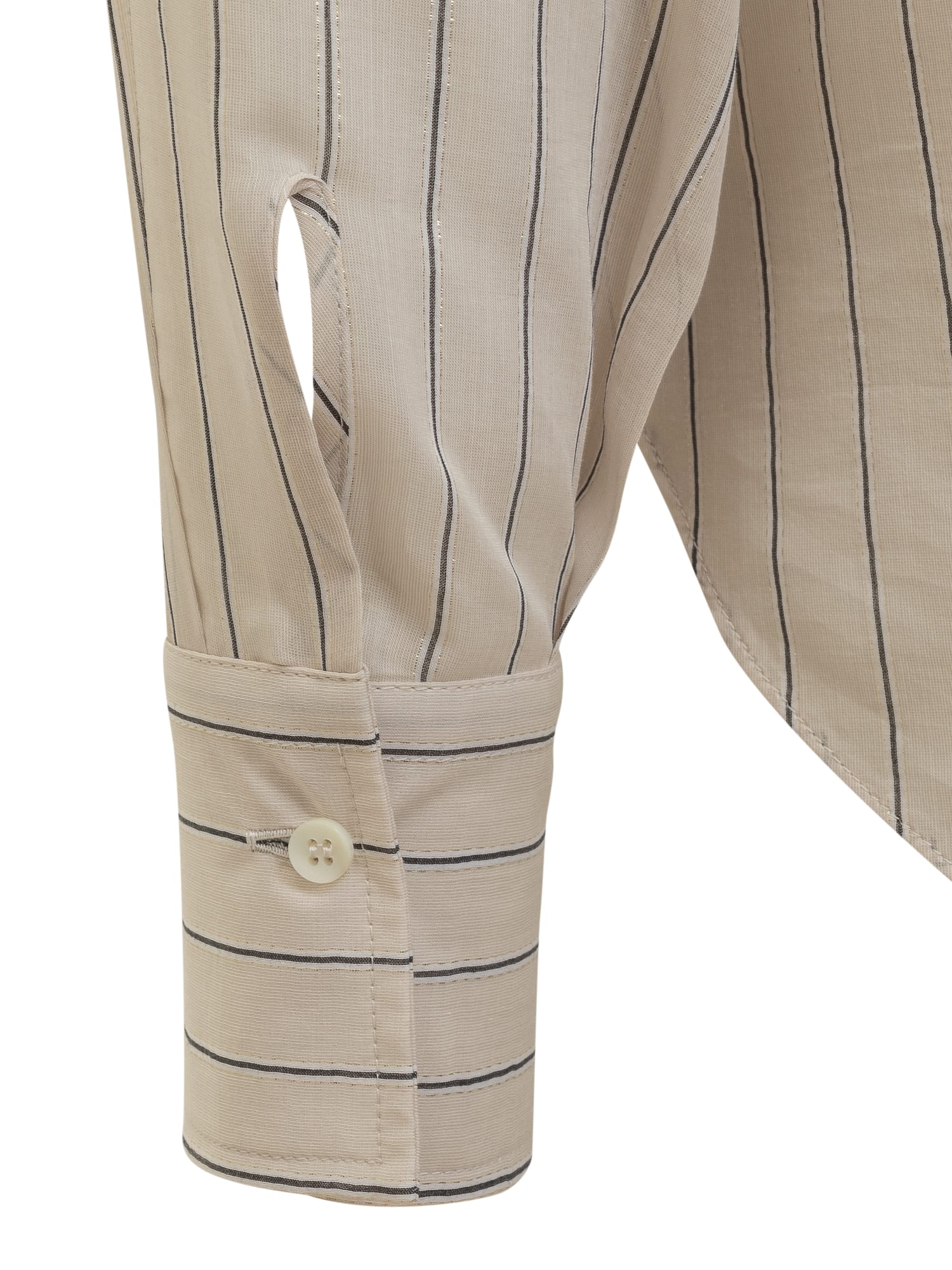 Shop Brunello Cucinelli Cotton And Silk Sparkling Stripe Poplin Shirt With Monile In Salgemma/bianco/nero