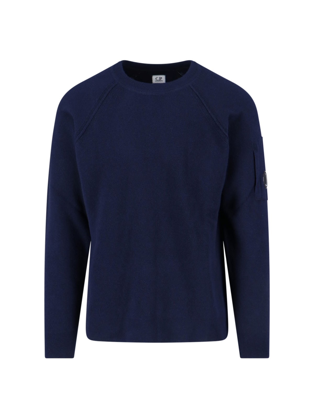 C.p. Company Crewneck Sweater With Arm Pocket And Raglan Sleeves In Blue