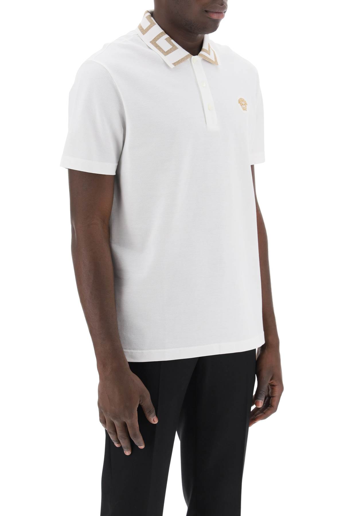 Shop Versace Polo Shirt With Greca Collar In Optical White (white)