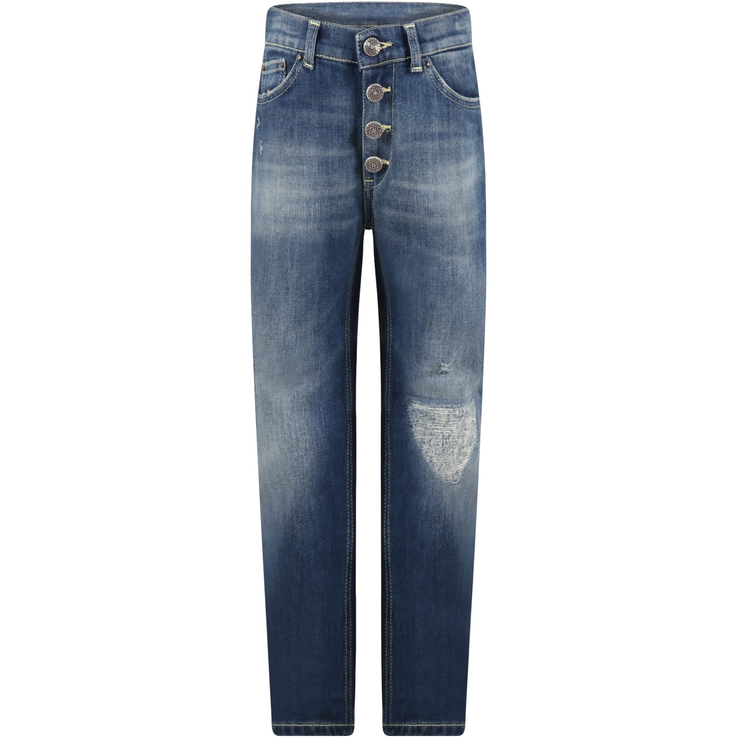 Dondup Blue Jeans For Girl With Buttons And Logo Patch