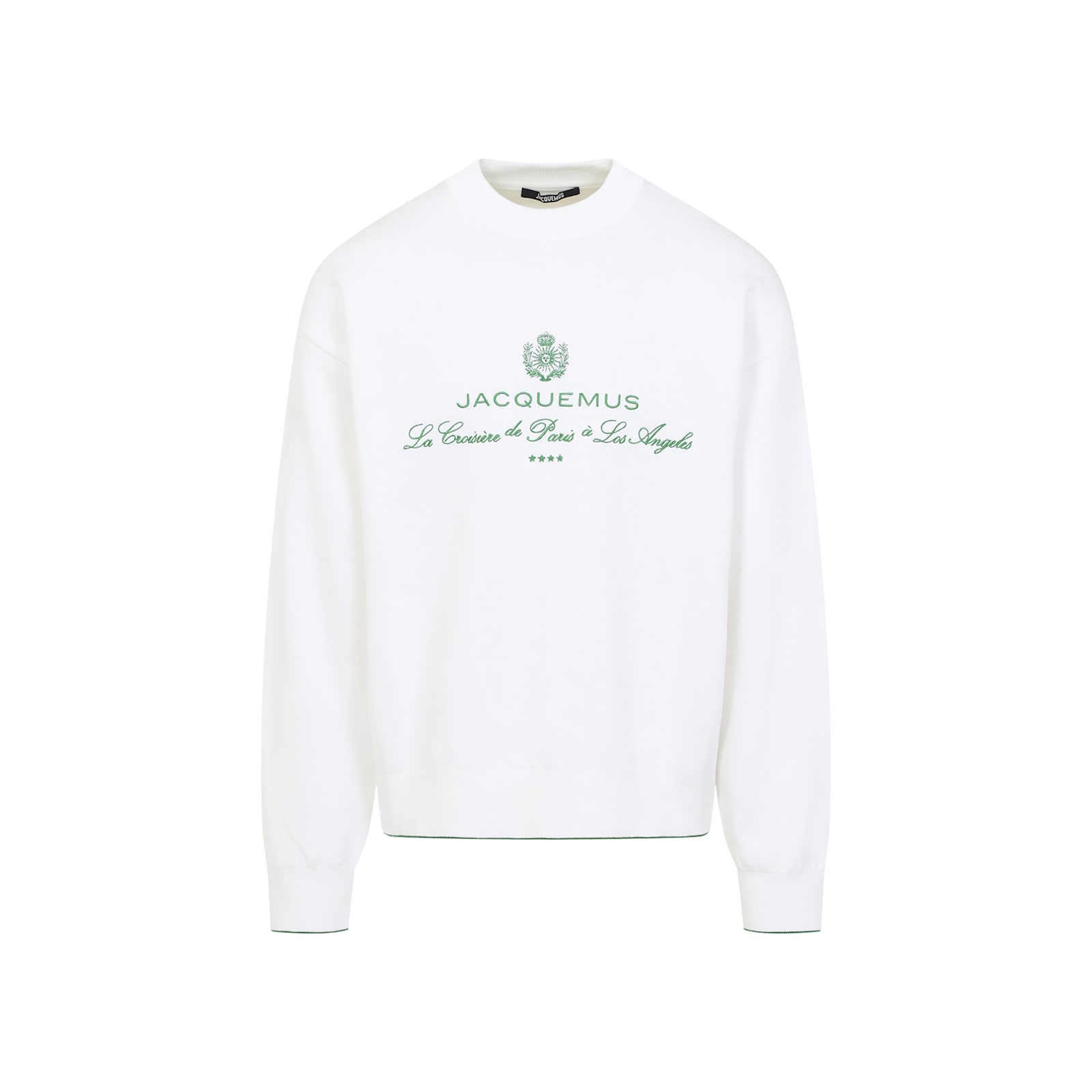 Jacquemus Crewneck Sweatshirt With Front Print And Ribbed Details In In Hotel Address White