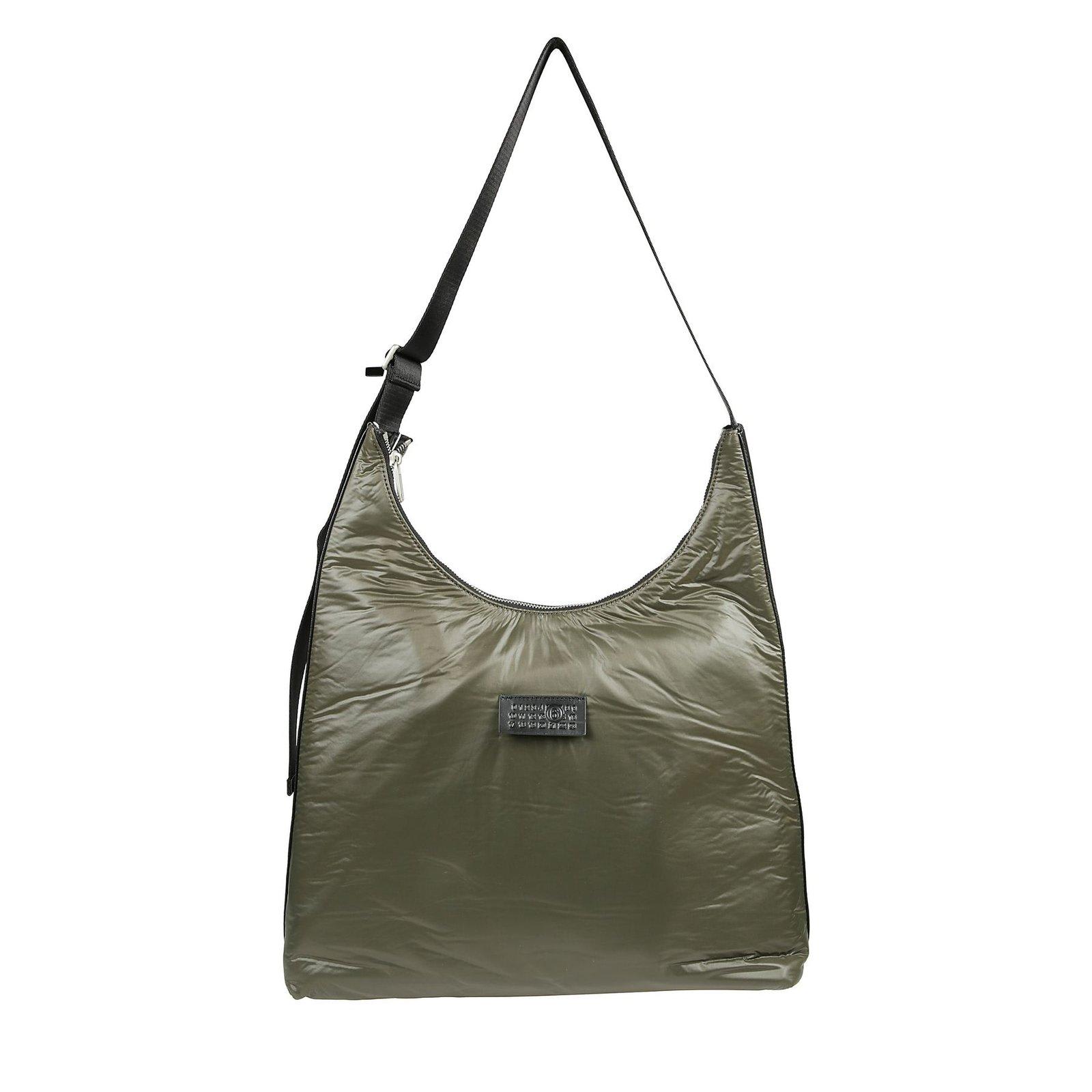 Shop Mm6 Maison Margiela Logo Patch Padded Large Shoulder Bag In Forest Night