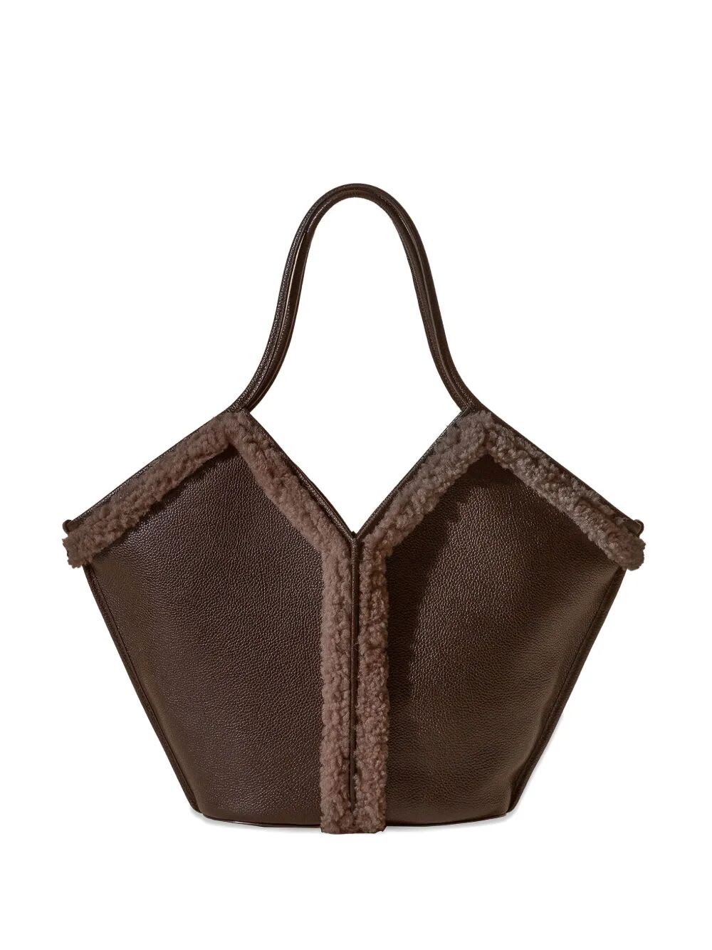 Hereu Shearling-trimmed Leather Shoulder Bag In Brown