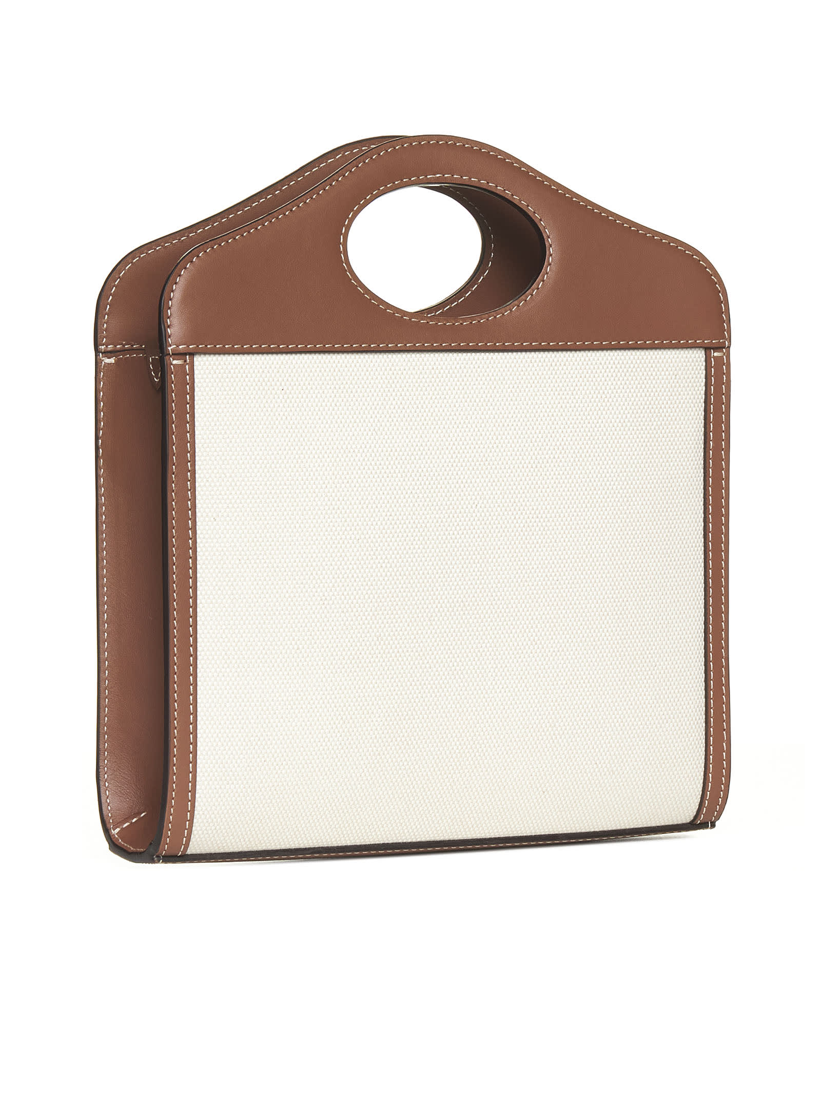 Burberry Two-tone Canvas And Leather Mini Pocket Handbag In Natural/malt Brown