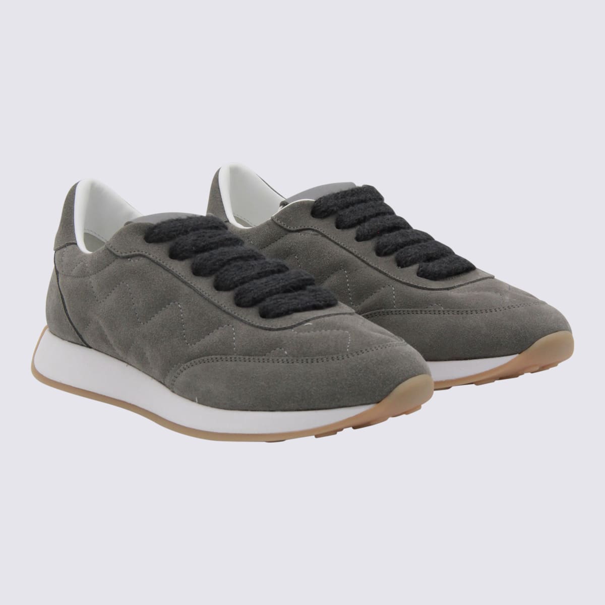 Fabiana Filippi Suede Sneakers With Rubber Sole And Stitching In Gray