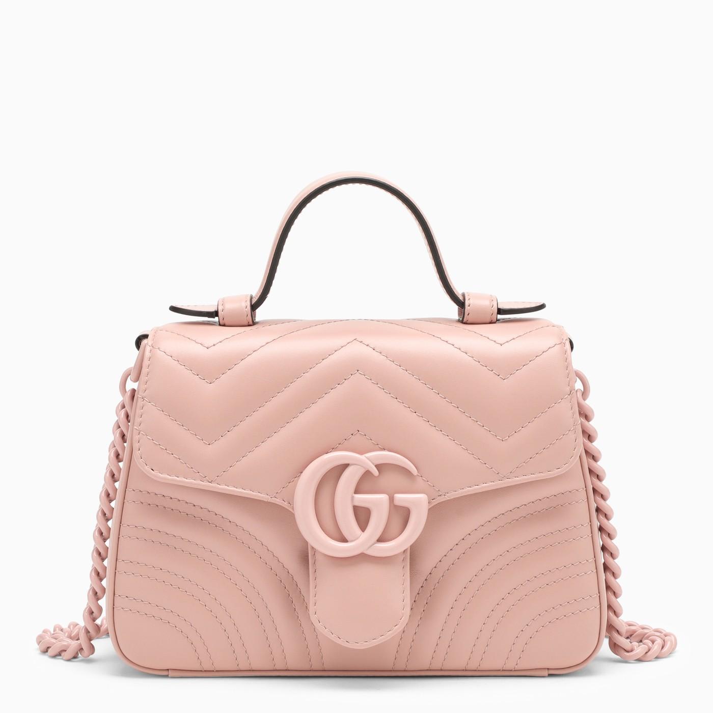 Shop Gucci Gg Marmont Pink Leather Mini Handbag In Perfect Pink