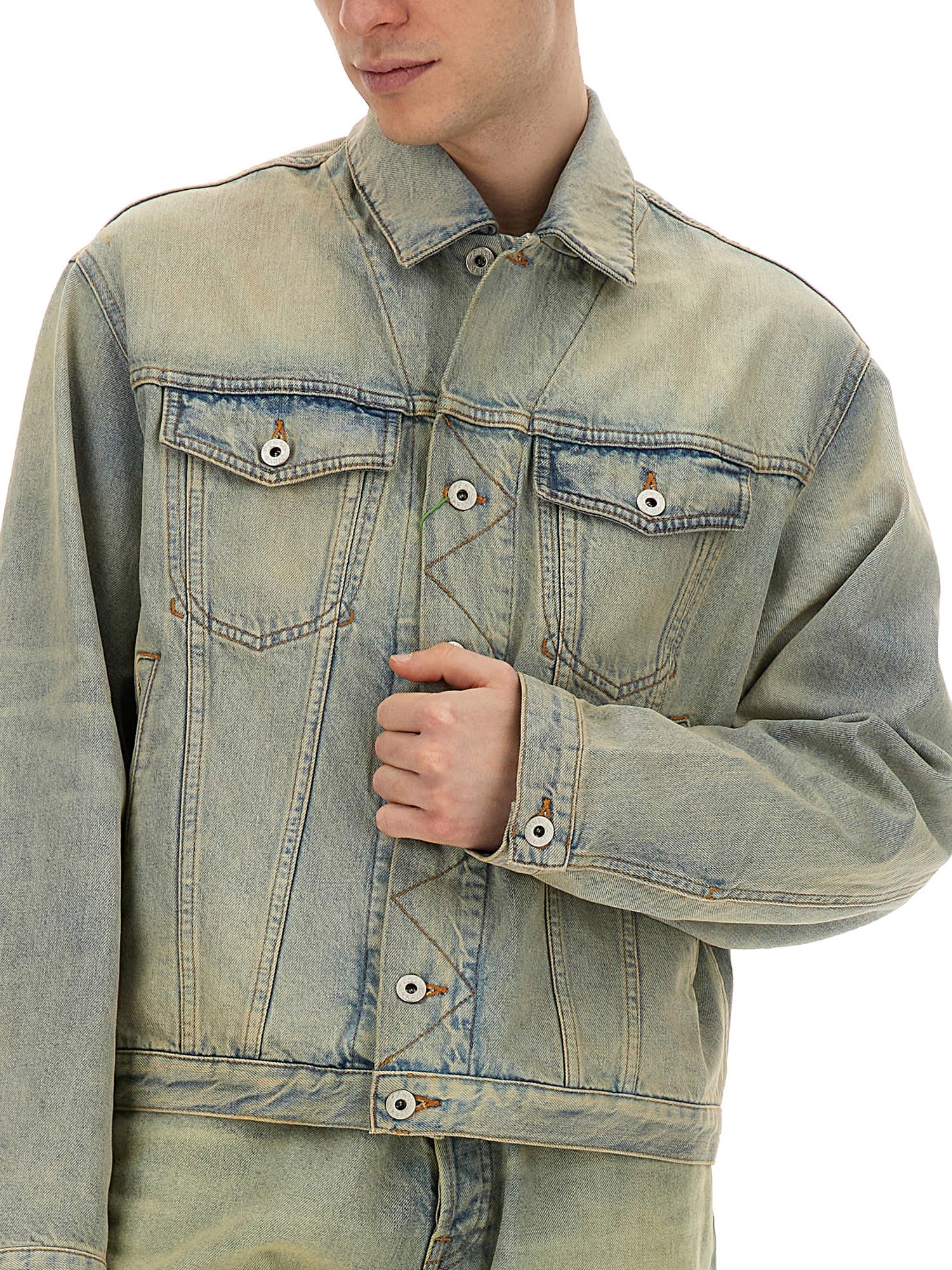 Shop Kenzo Denim Varsity Jacket In Stone Bl Dirty Blue