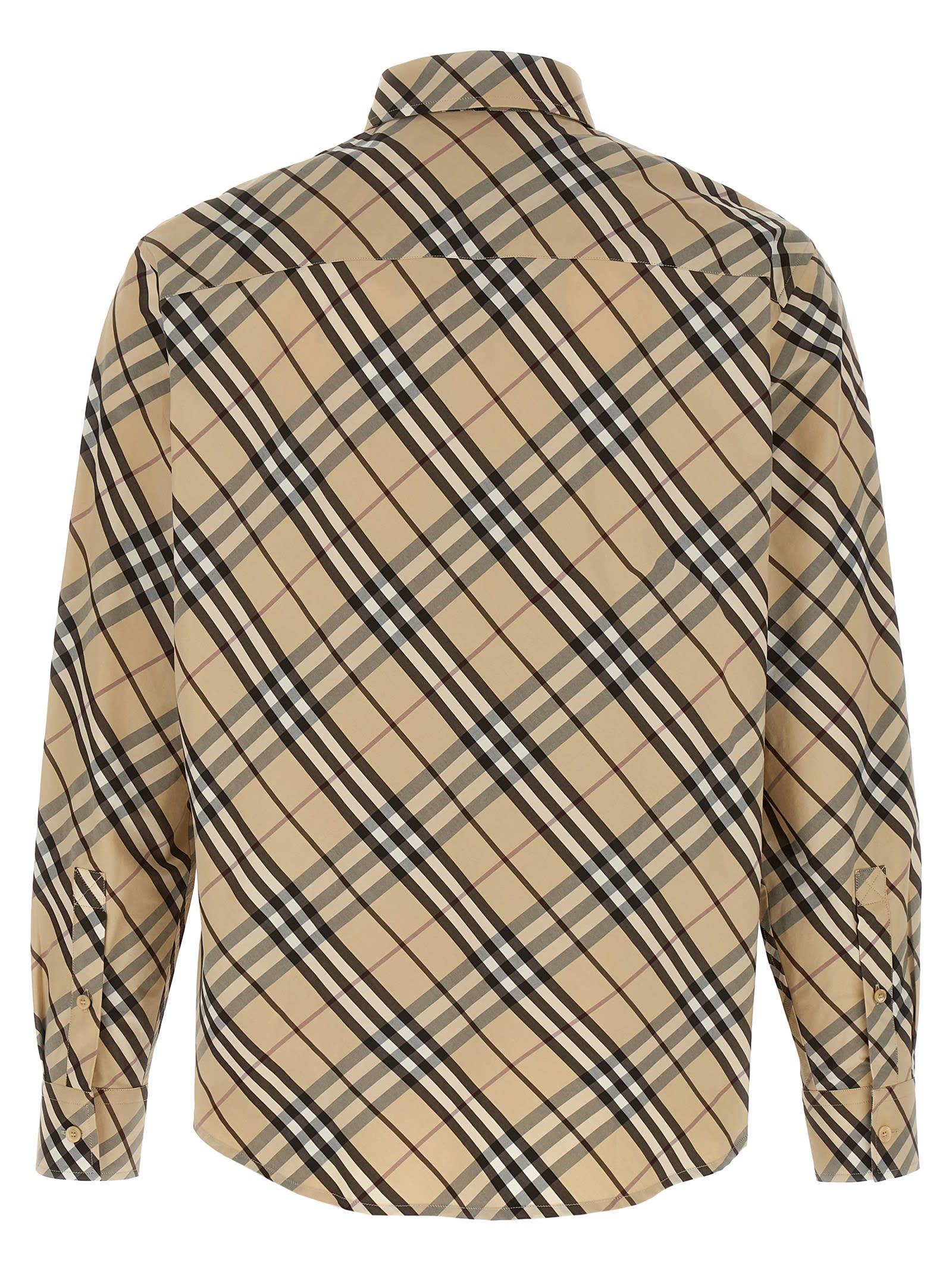 Burberry Check Shirt With Button-down Collar And Chest Pocket In Beige