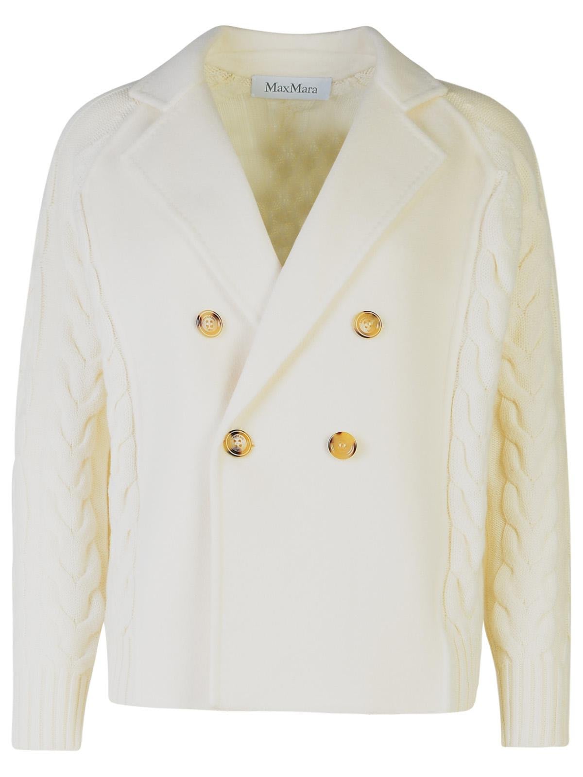 Shop Max Mara Double-breasted Long-sleeved Coat In Vanilla