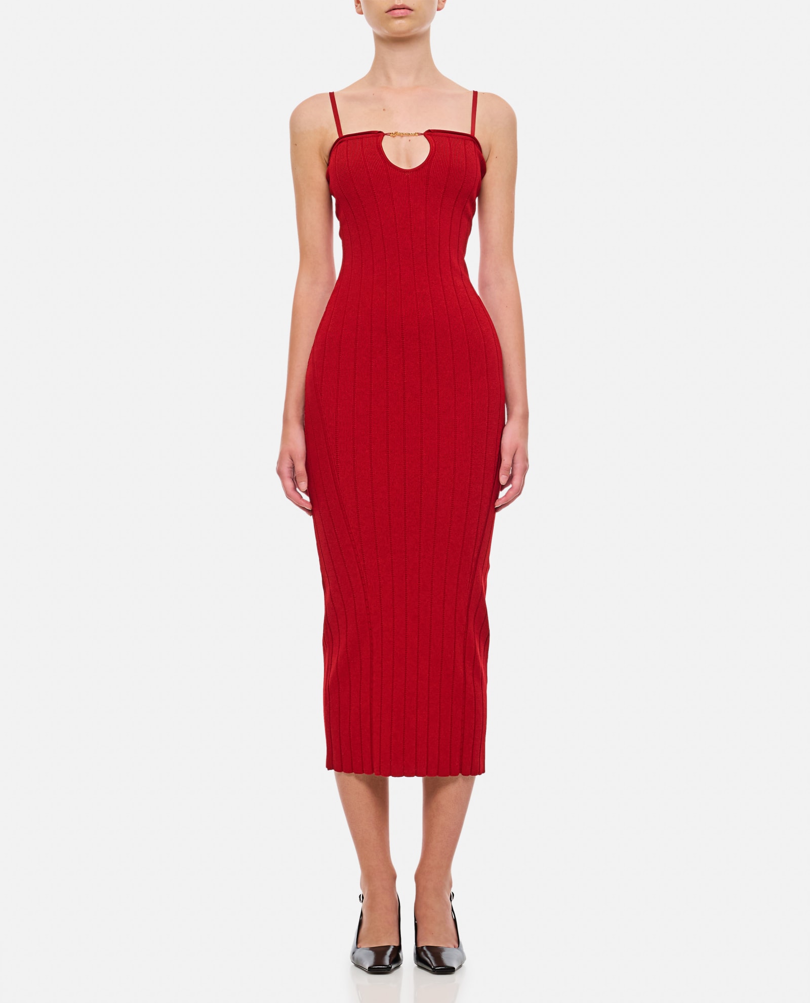 Shop Jacquemus La Robe Sierra Bretelles Viscose Midi Dress In Red