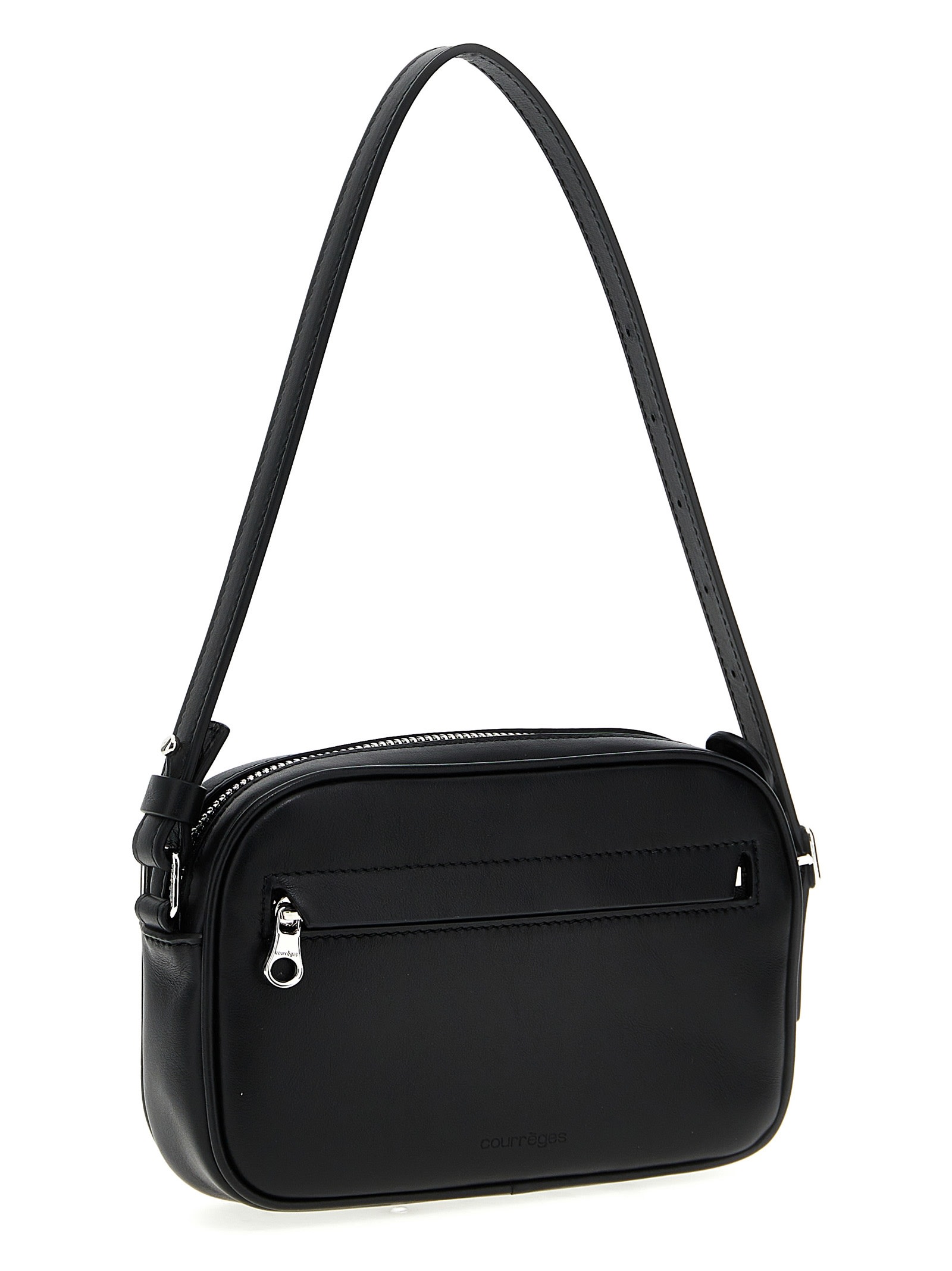 Shop Courrèges Slim Leather Camera Bag Shoulder Bag In Black