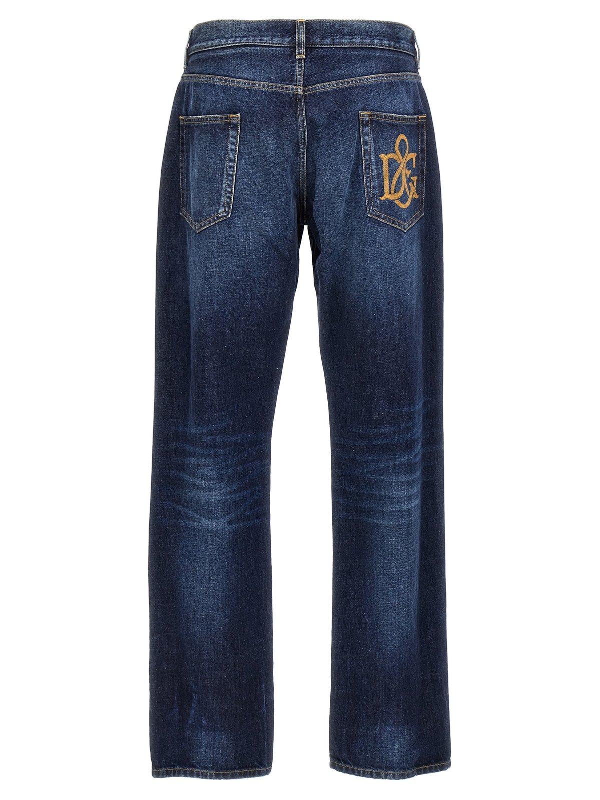 Shop Dolce & Gabbana Dg Embroidered Jeans In Denim Var Abbinata