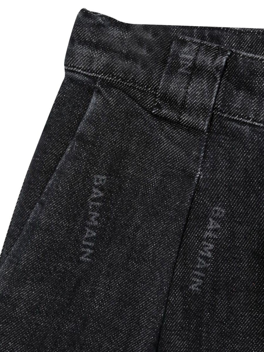 Balmain Teen Logo-print Denim Shorts In Black
