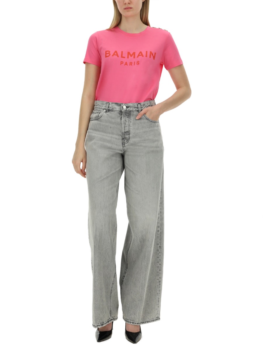 Shop Balmain T-shirt With Logo In Fuchsia