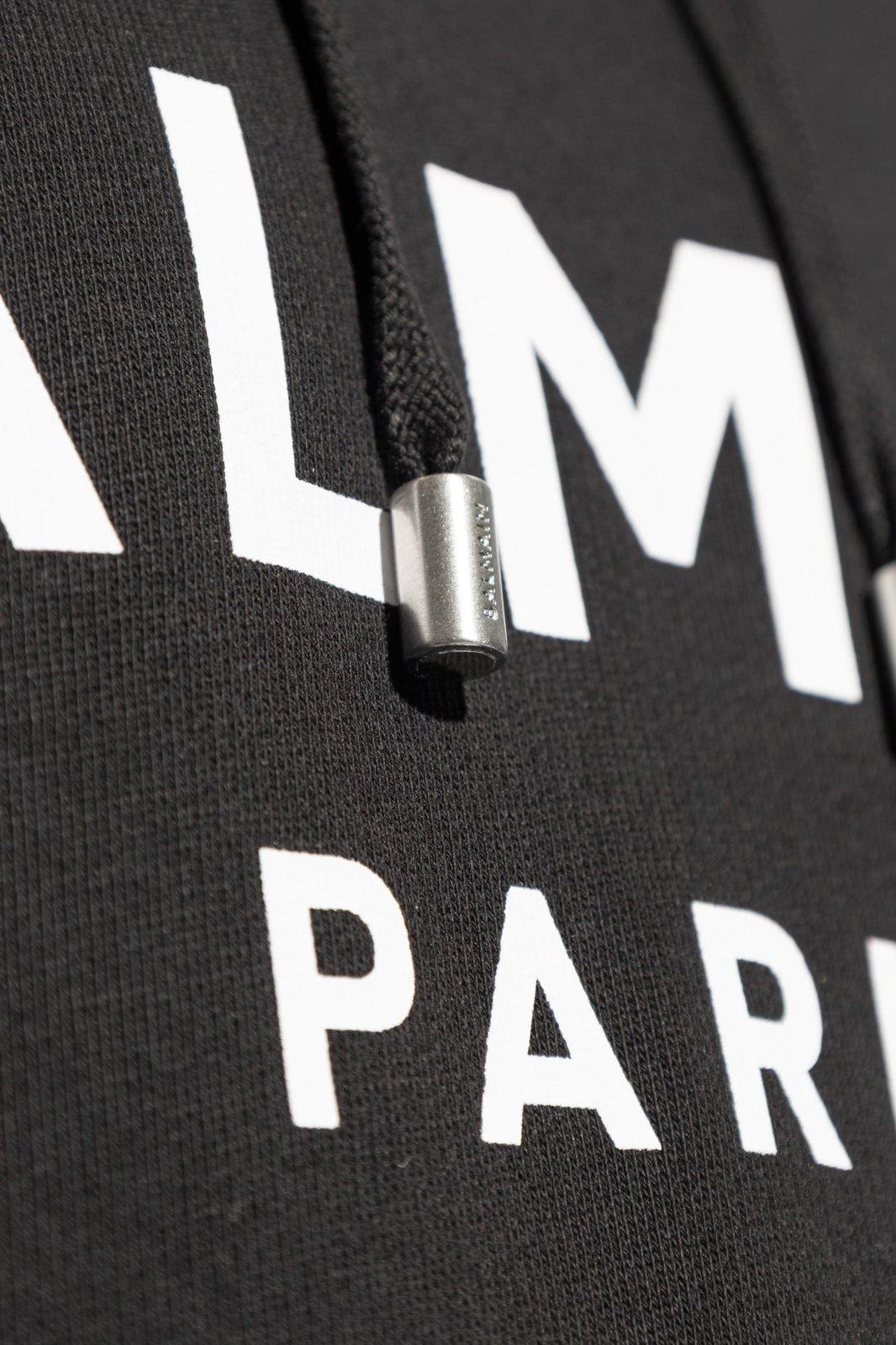 Shop Balmain Logo Printed Drawstring Sweatshirt In Black