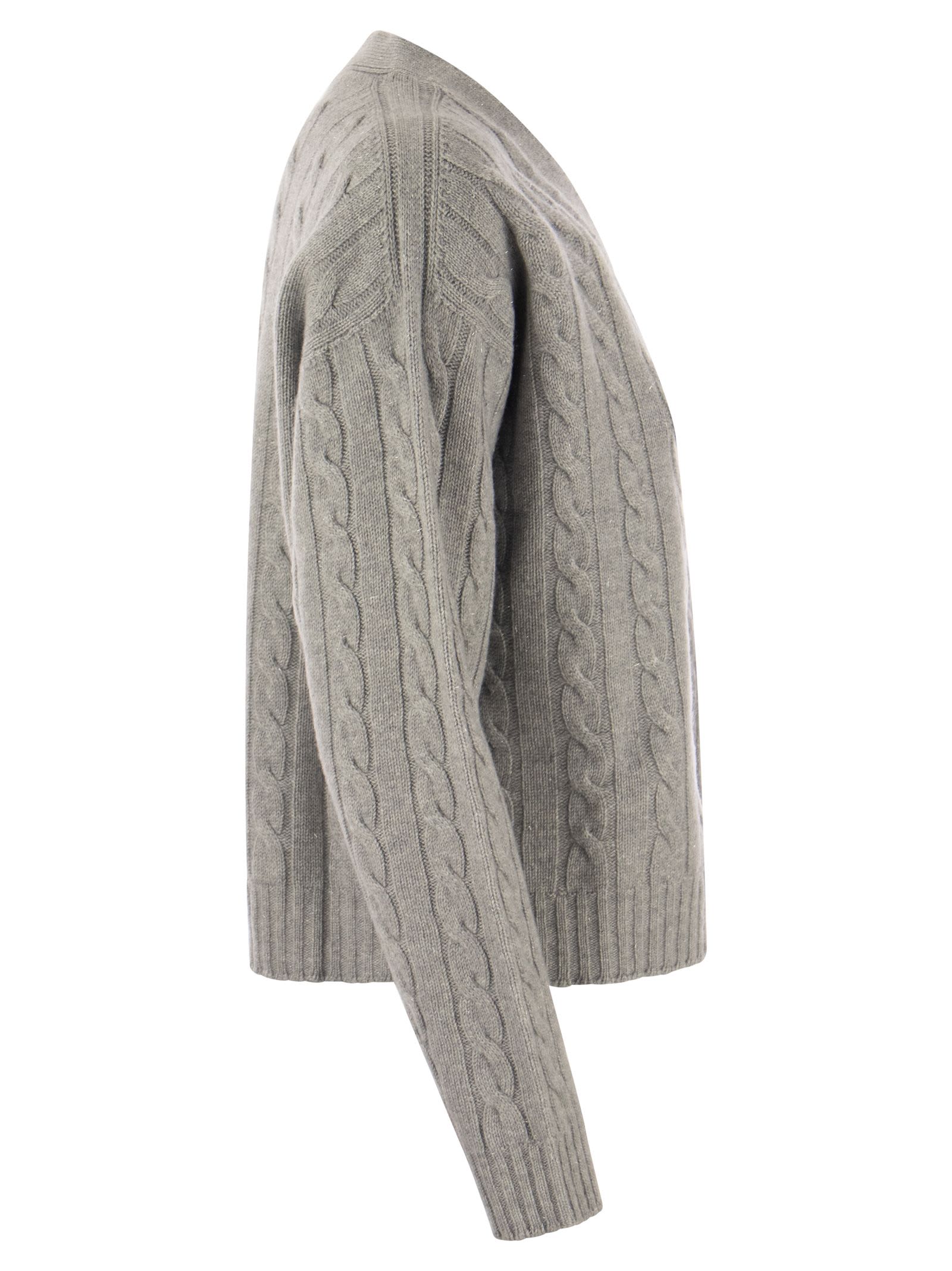 Shop Peserico Wool, Silk, Cashmere And Lurex Cardigan In Grey