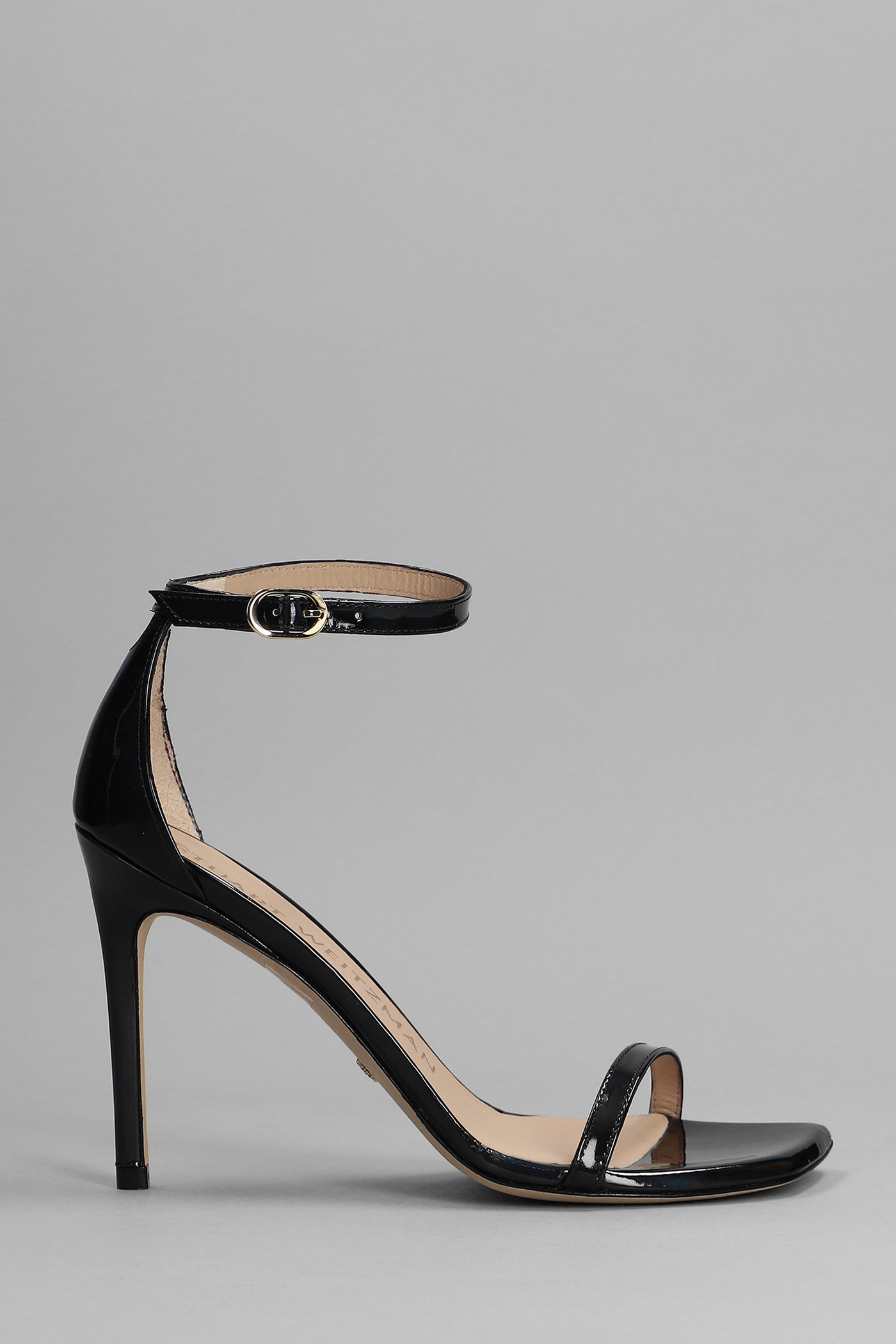Stuart Weitzman Nudistcurve 100 Sandals In Black Patent Leather In Black