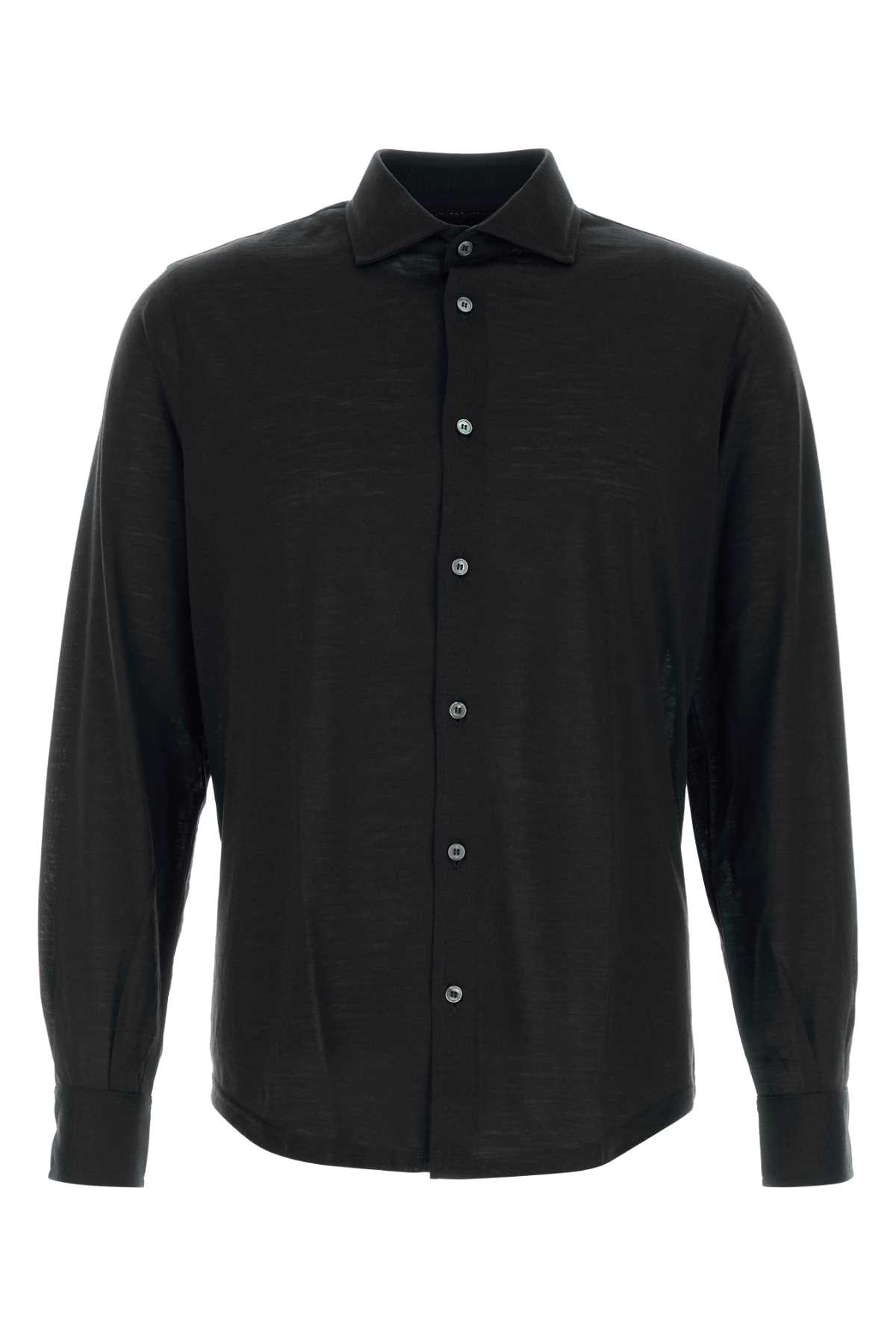 Fedeli Navy Blue Wool Shirt