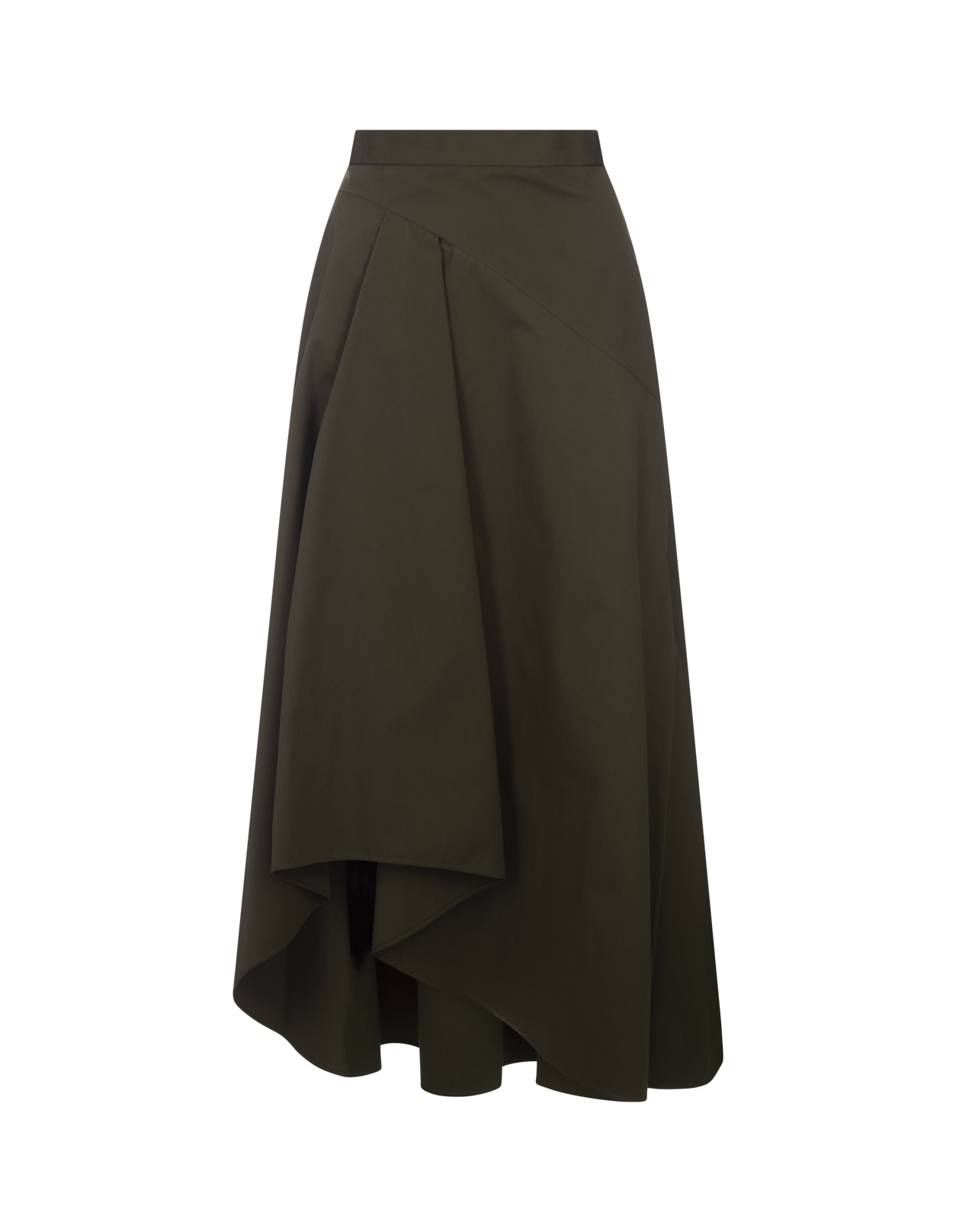 Shop Alexander Mcqueen Green Flared Asymmetric Midi Skirt