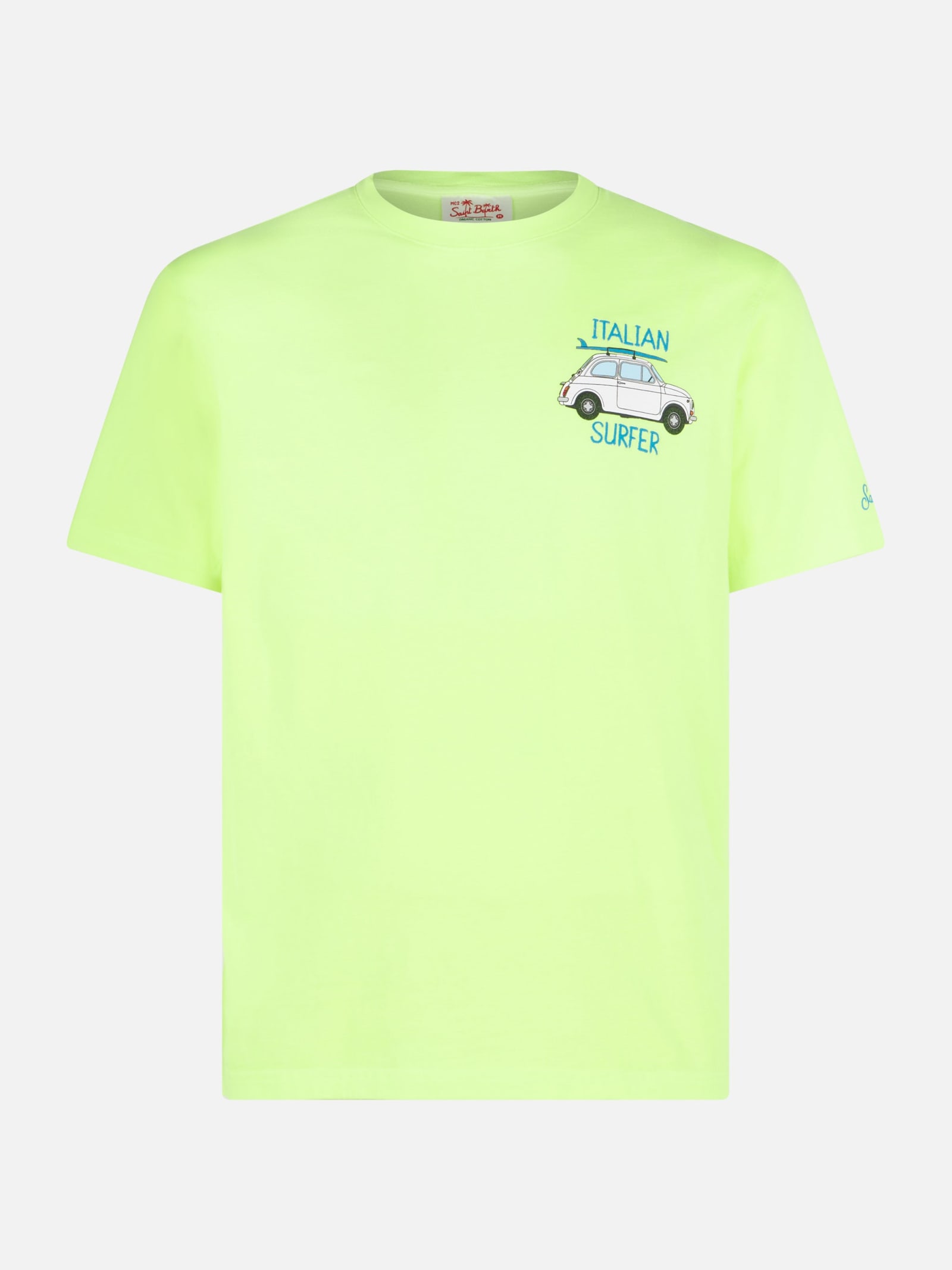 Mc2 Saint Barth Man Cotton T-shirt With Fiat 500 Print Fiat 500© Special Edition In Yellow