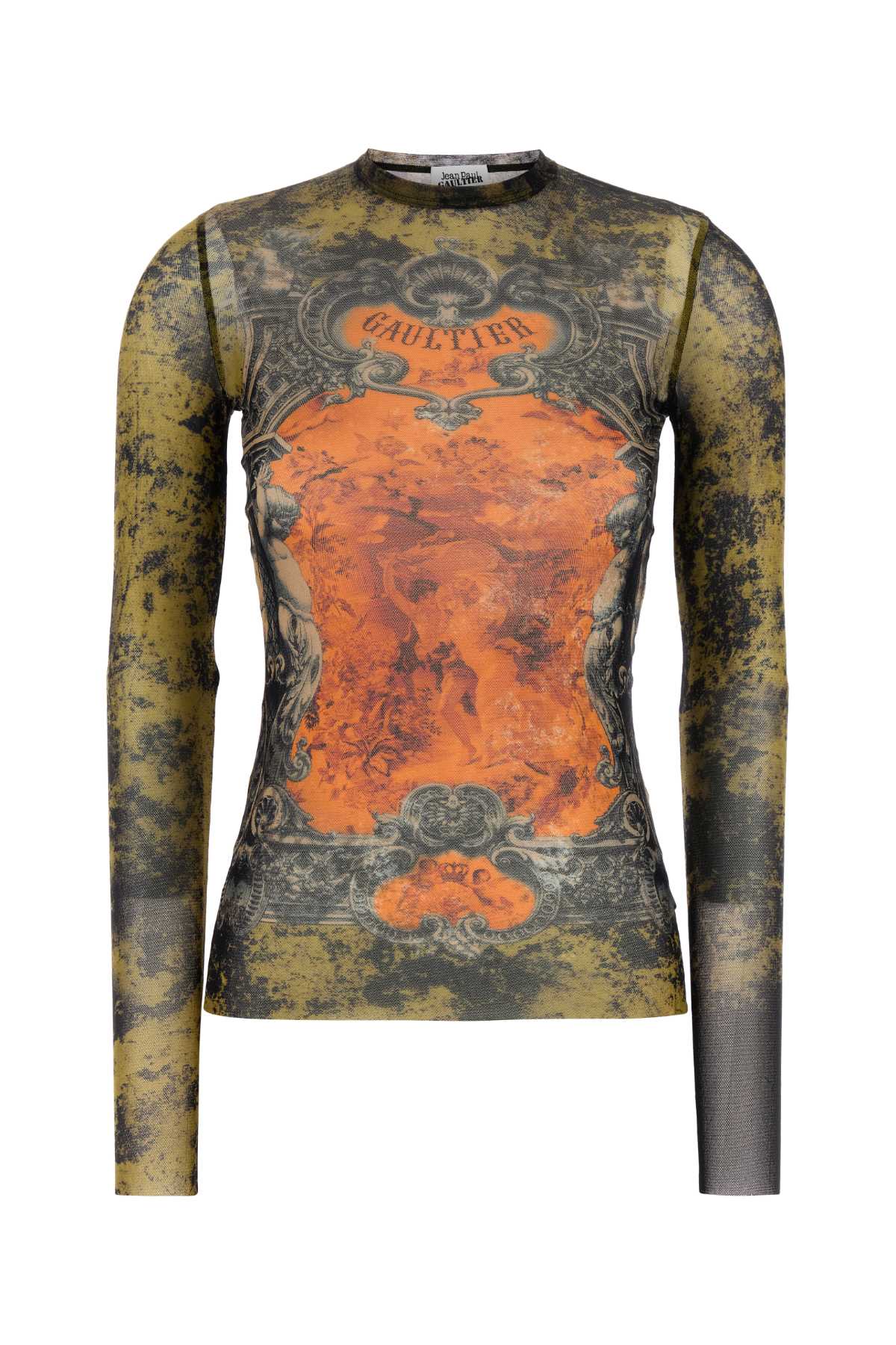 Jean Paul Gaultier Women Medaillon Print Mesh Long Sleeves Top