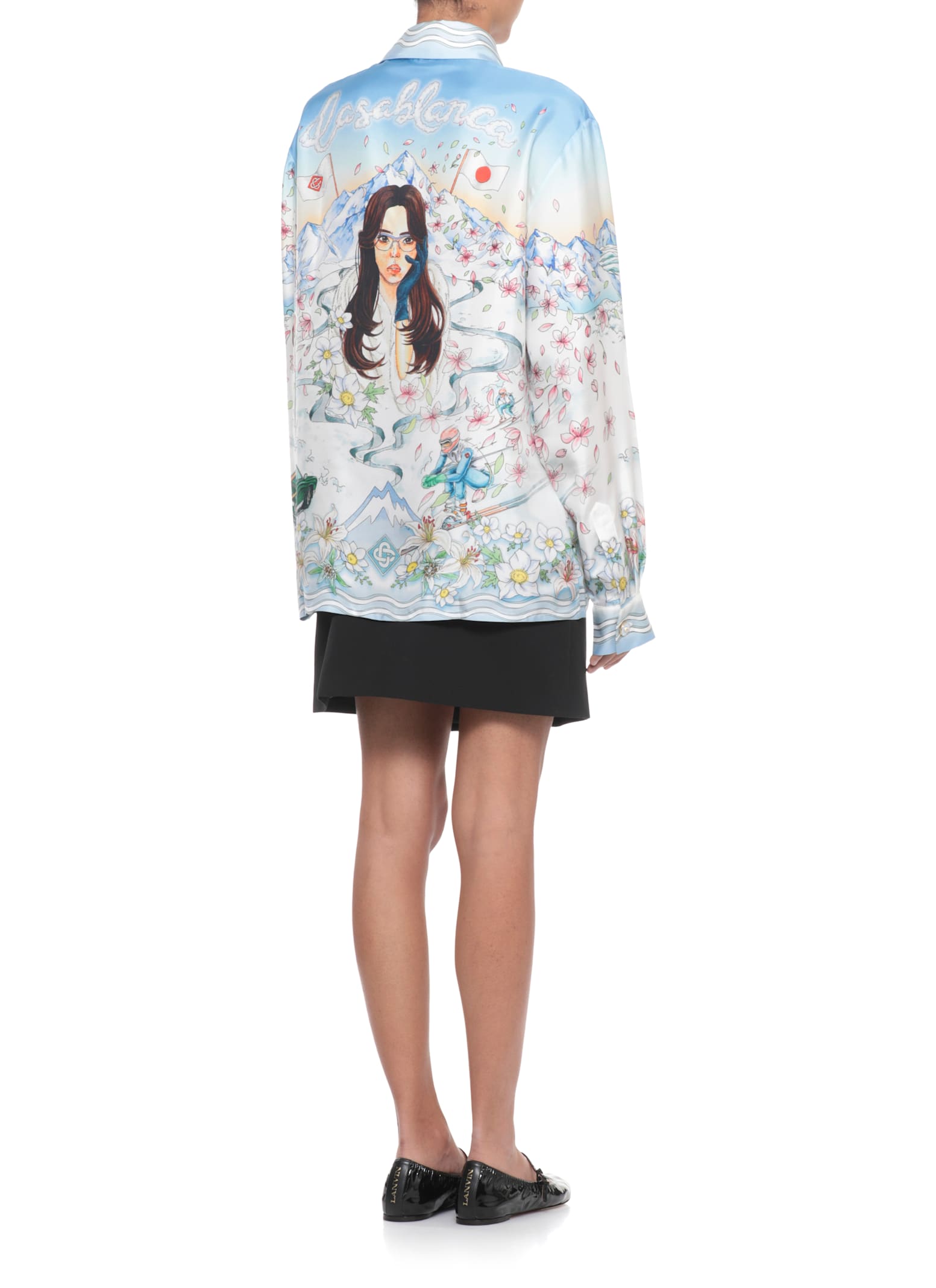 Casablanca Womens Classic Long-sleeves Silk Shirt Lhiver Fleuri In Blue