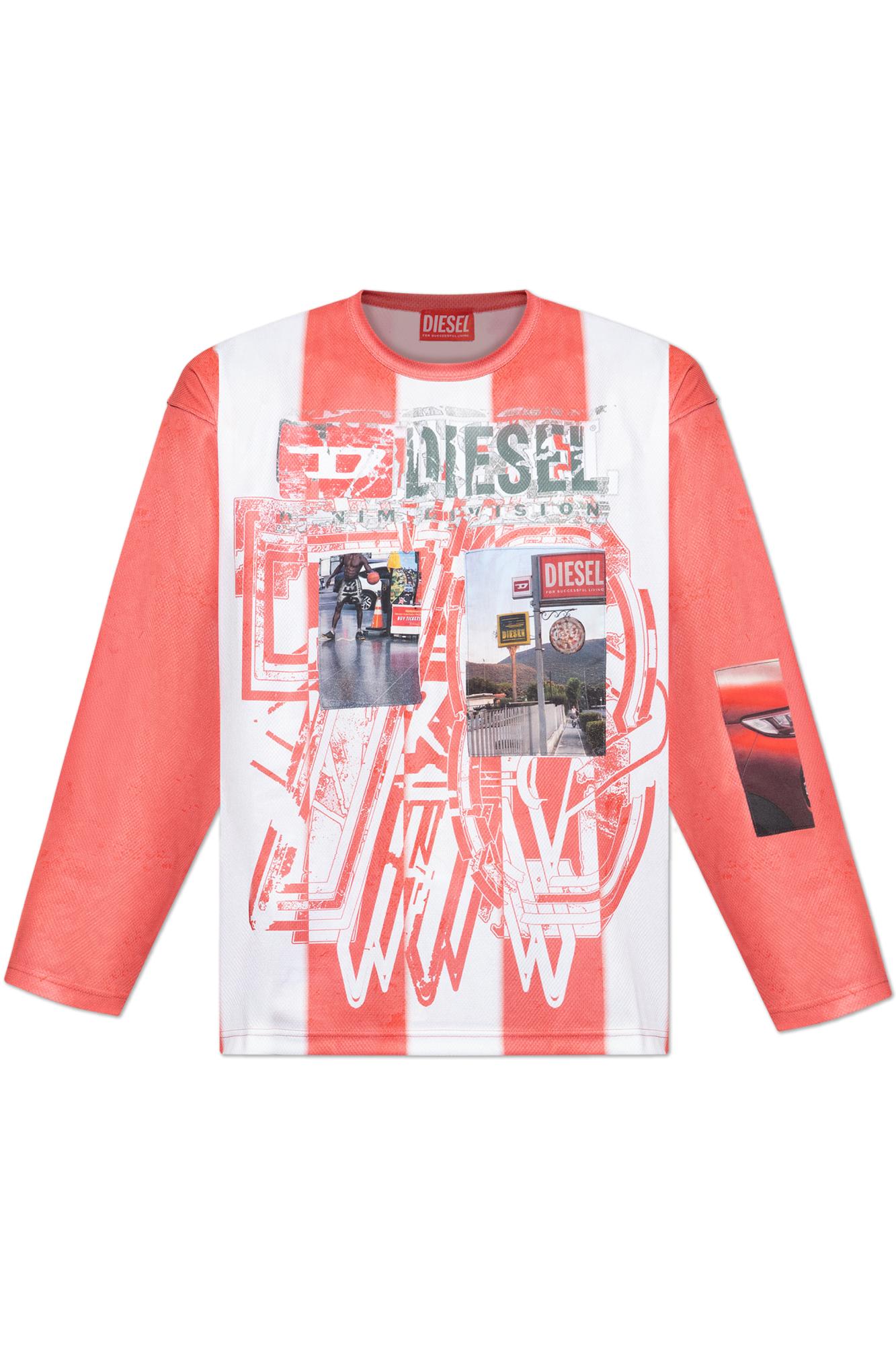 Diesel Striped Long-sleeve T-shirt With Photo Patches In Red