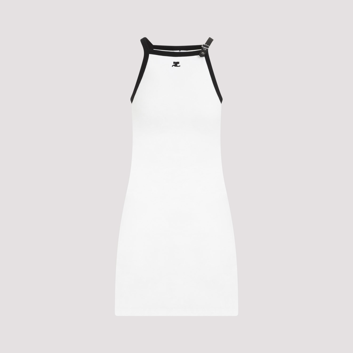 Shop Courrèges Buckle Contrast Mini Dress In Heritage White Black