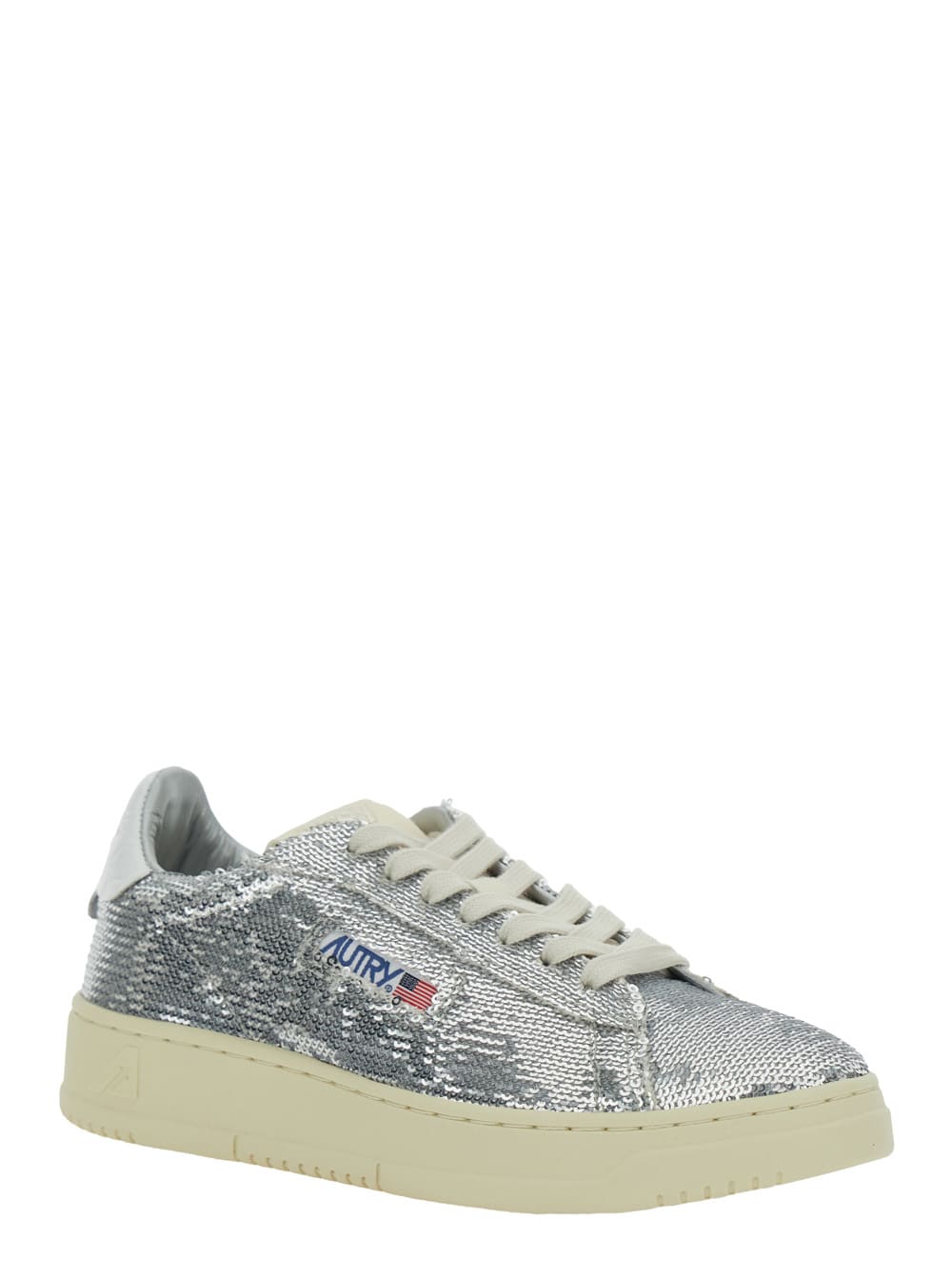 Autry Sequined Low Top Sneakers With Fabric Upper In Silver