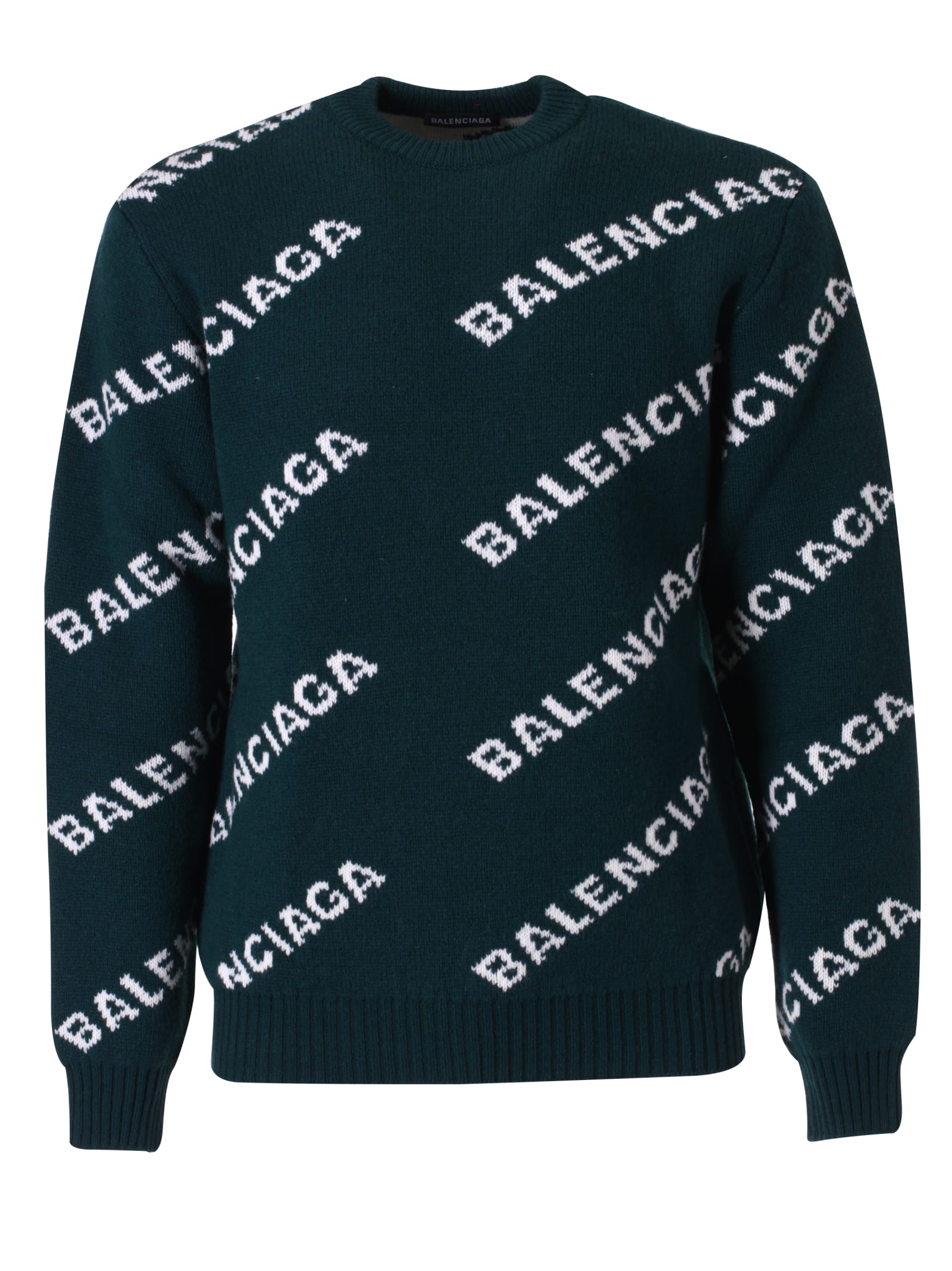Balenciaga Logo Embroidered Sweater In Forest Green ModeSens
