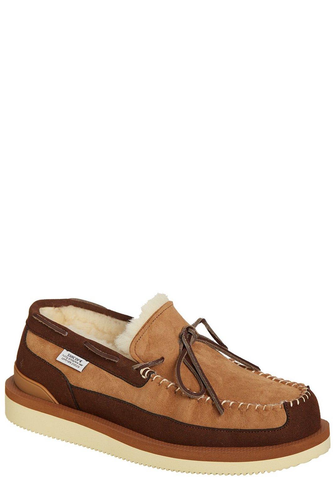 Shop Suicoke Shearling-lined Round Toe Loafers In Brown