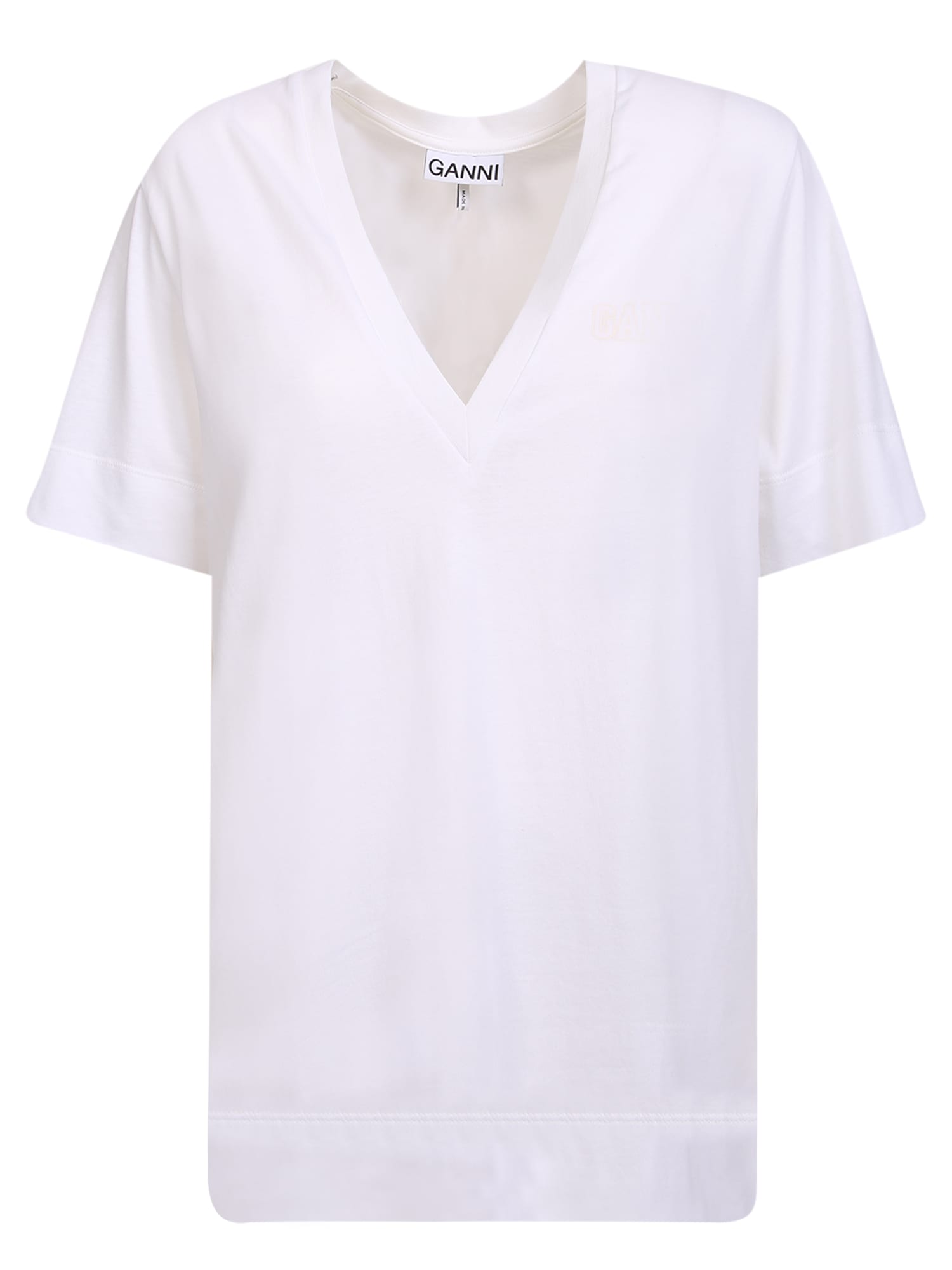 Ganni White V-neck T-shirt