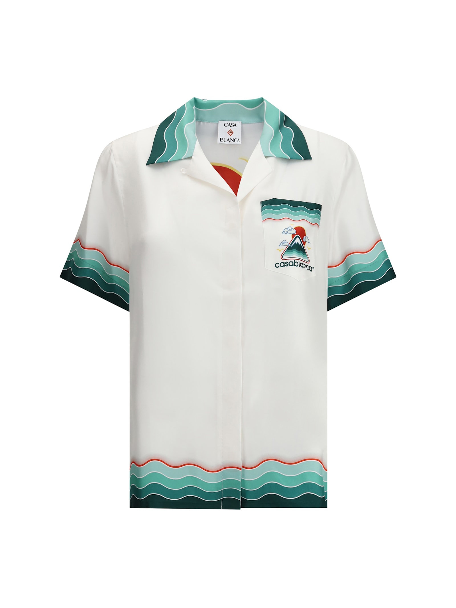 Casablanca White Montagne Ondulee Silk Short Sleeve Shirt In White